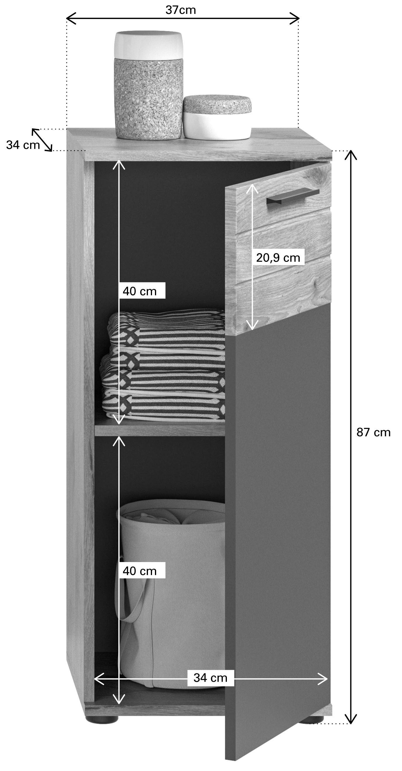 INOSIGN Onderkast Riga, breedte 37 cm, 1 deur (deurhengsel verwisselbaar), 1 legplank