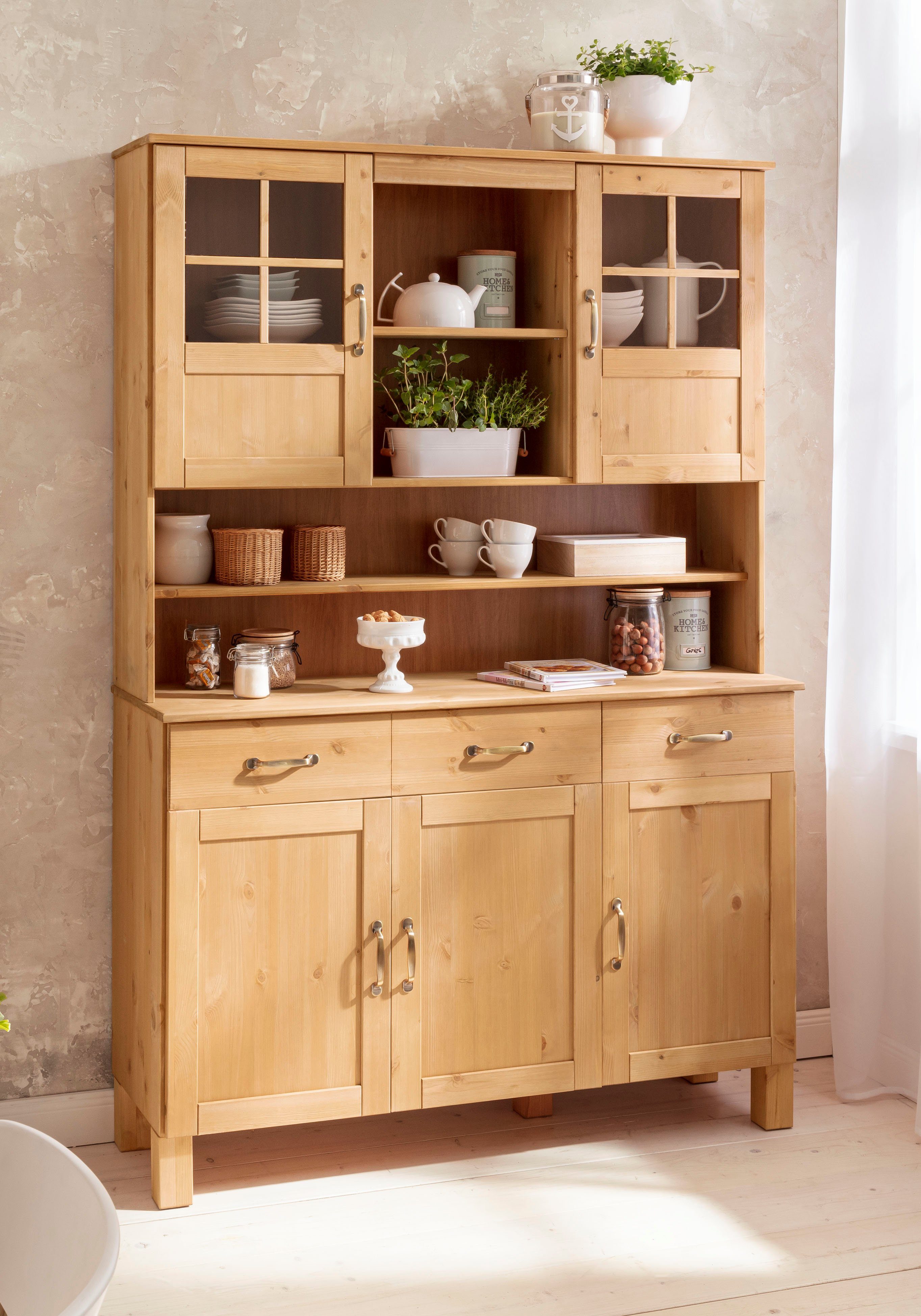 Home affaire Keukenbuffet Alby Breedte 125 cm, 2 glasdeuren, 2 laden