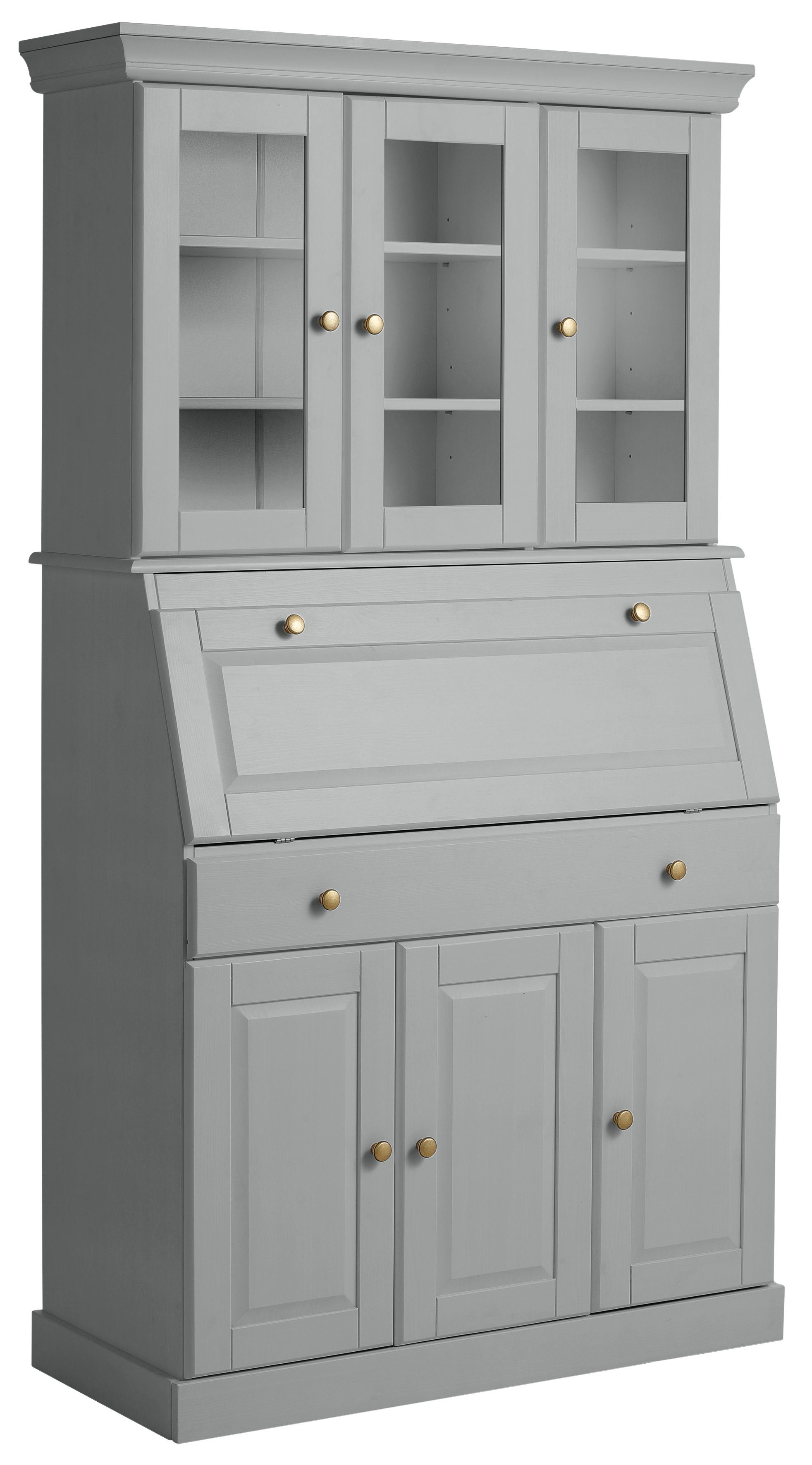 Home affaire Secretaire Rosi in landelijke stijl Bureau van massief hout, met vitrine, in 2 breedtes secretaires grijs