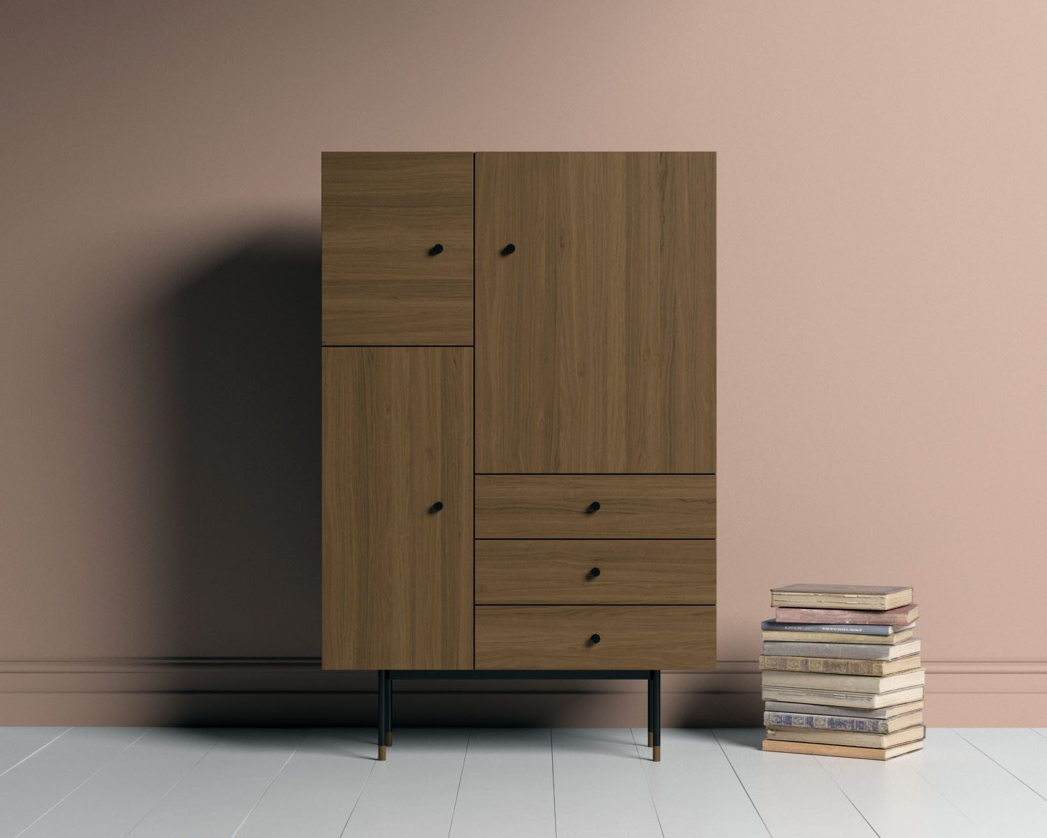 Woodman Highboard Jeugd Kommode Opbergkast met walnootfineer, breedte 90 cm highboards zwart