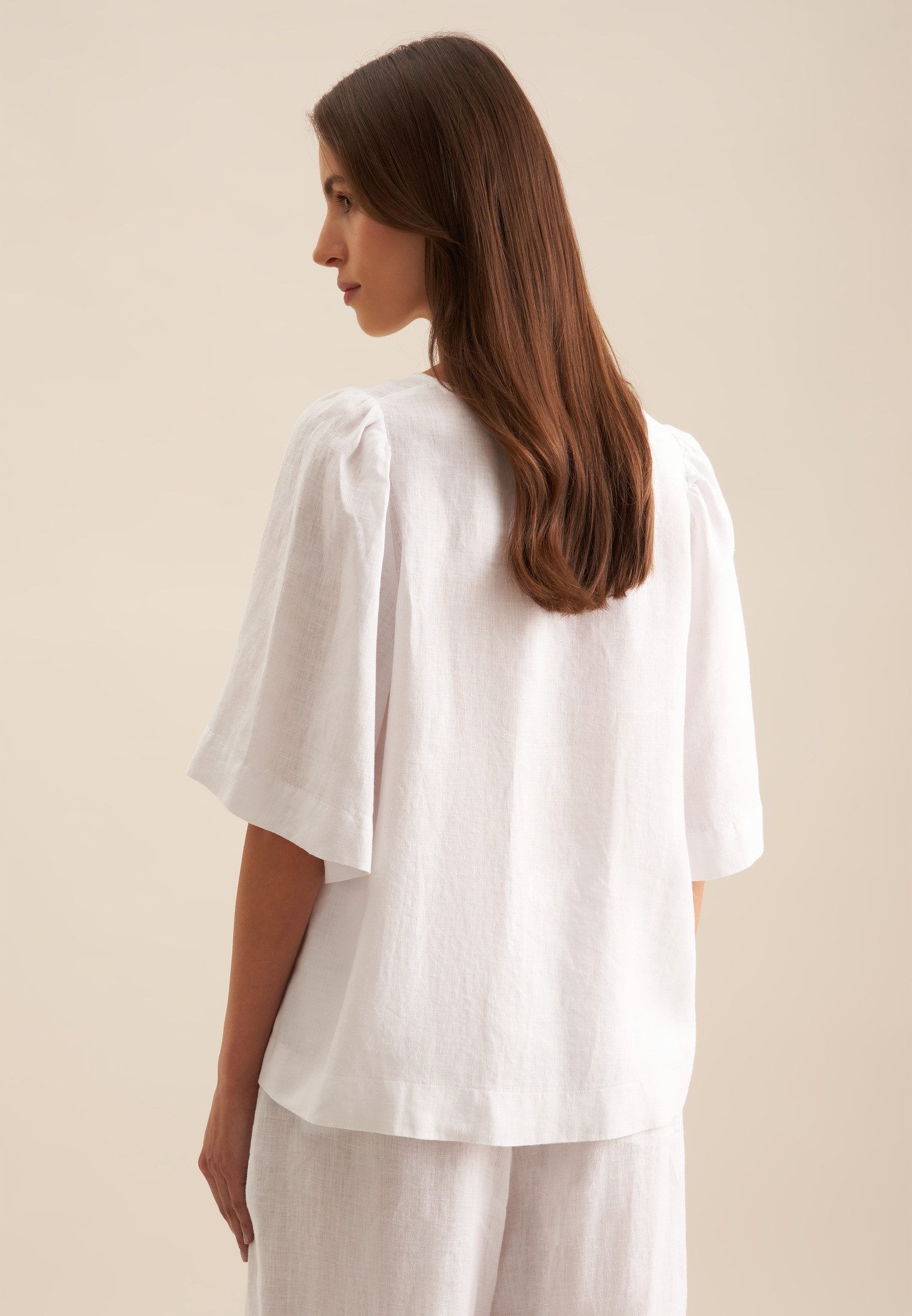seidensticker Shirtblouse Zwarte roos Korte mouwen ronde hals uni