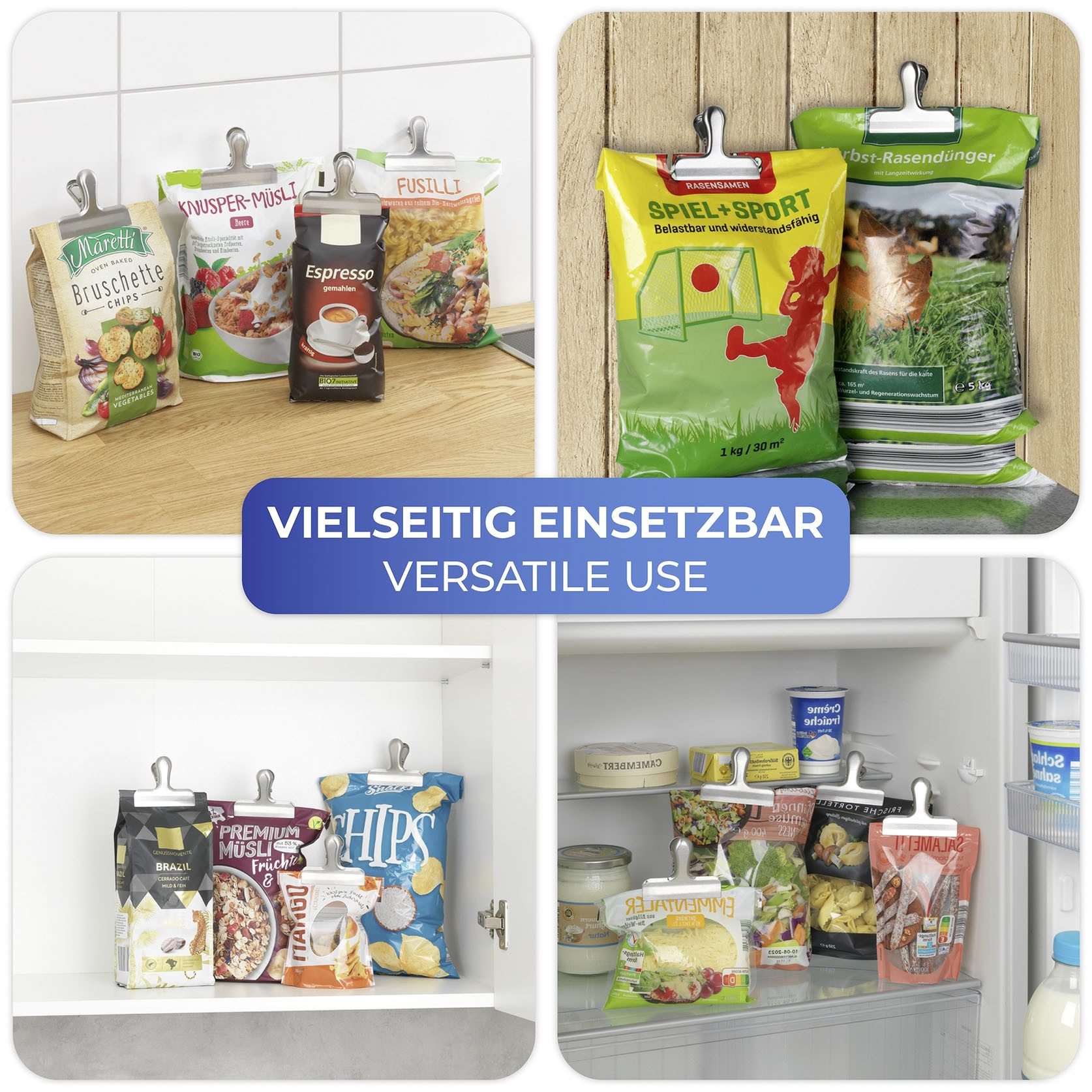 Maximex Sluitklem Roestvrij staal Sluitclips voor voedselverpakkingen, sluiten aroma vers (set, 10-delig)