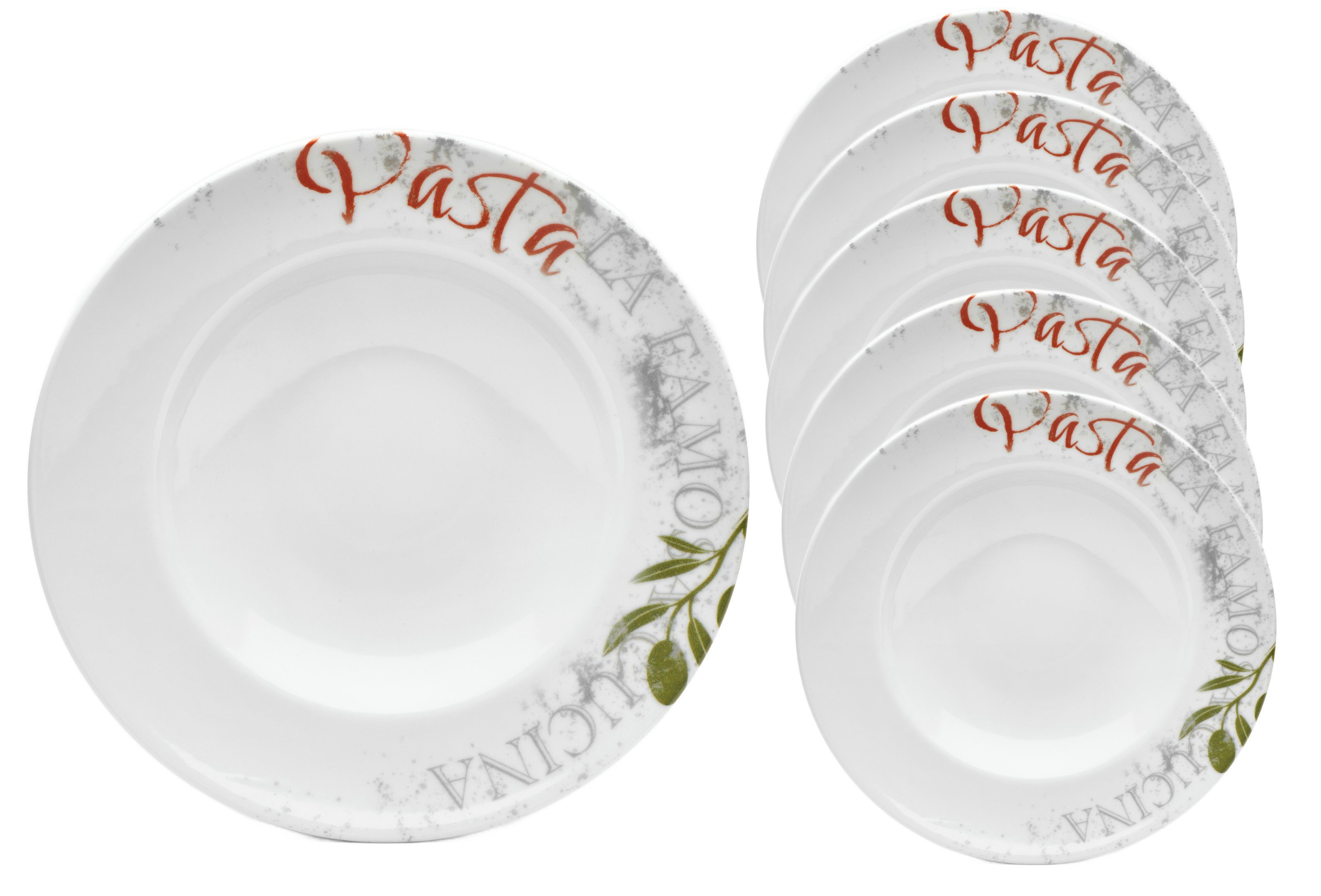 van Well Pastabord Bord-set Famosa, met PIZZA opschrift, 6-pack, Ø 27 cm (set, 6-delig)
