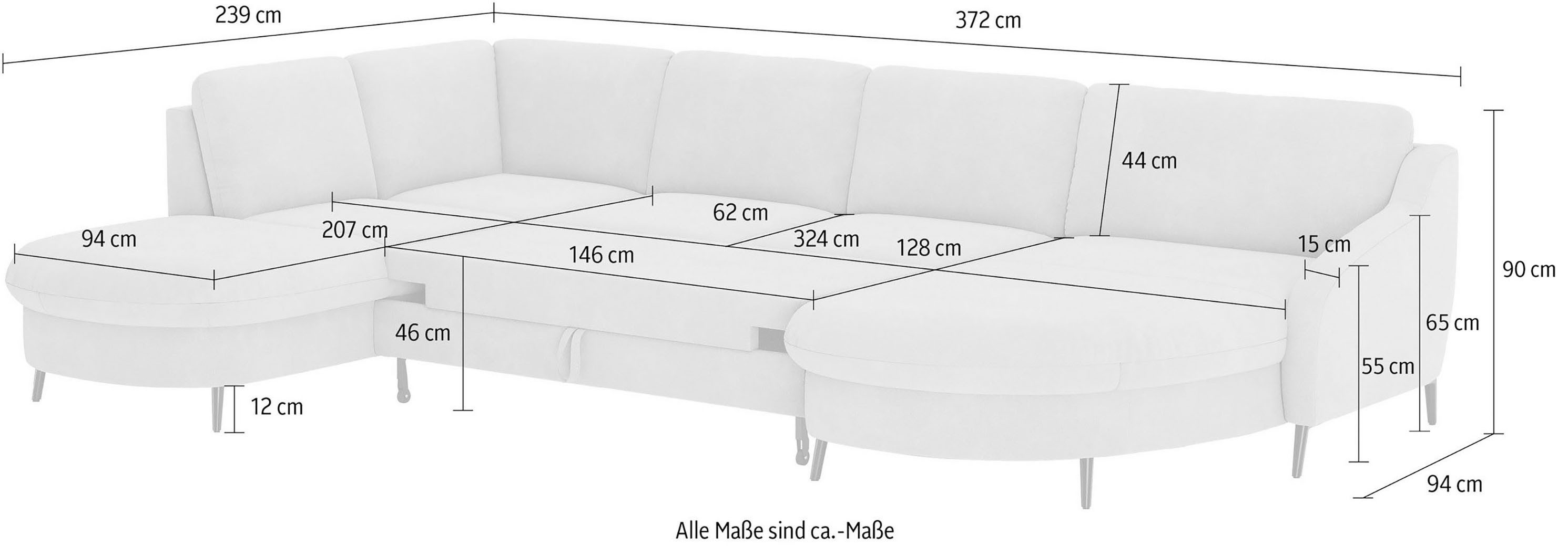 sit&more Zithoek Soul U-model optioneel met bed en bedlade