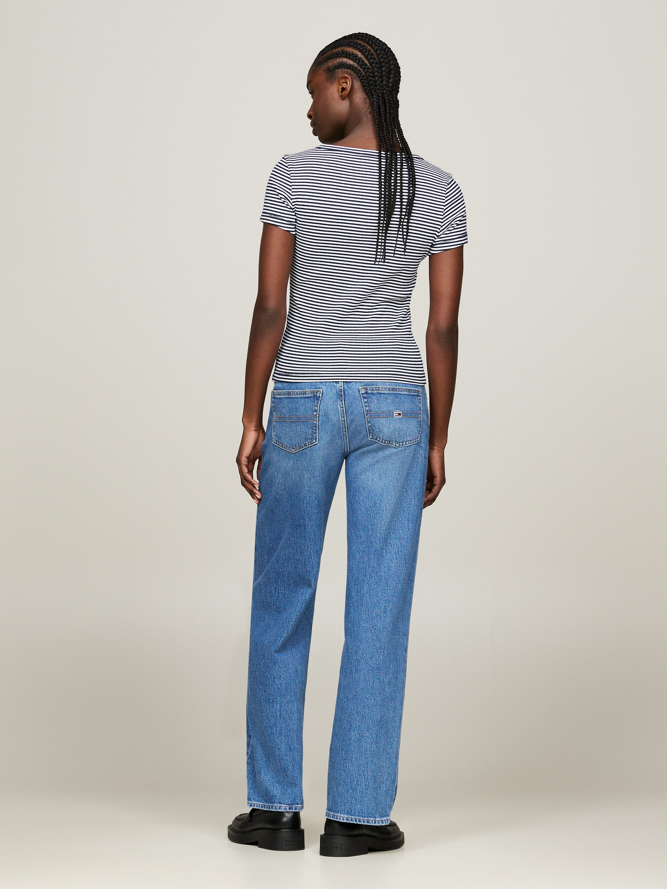 TOMMY JEANS Shirt met V-hals TJW SLIM HENLEY STRIPE V-NECK SS