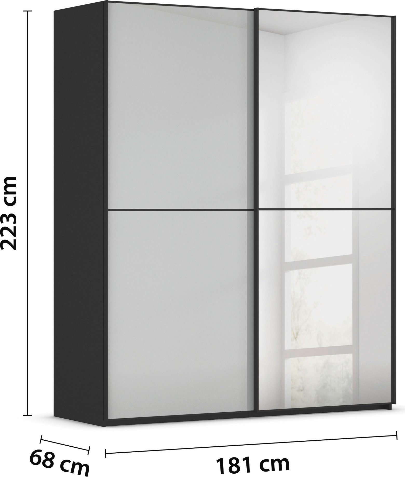 rauch Schuifdeurkast Kledingkast Kast Garderobe Slaapkamerkast SCALE-DUO edel tweedelige deuren spiegel/glas-mix 3 sierlijsten made in germany
