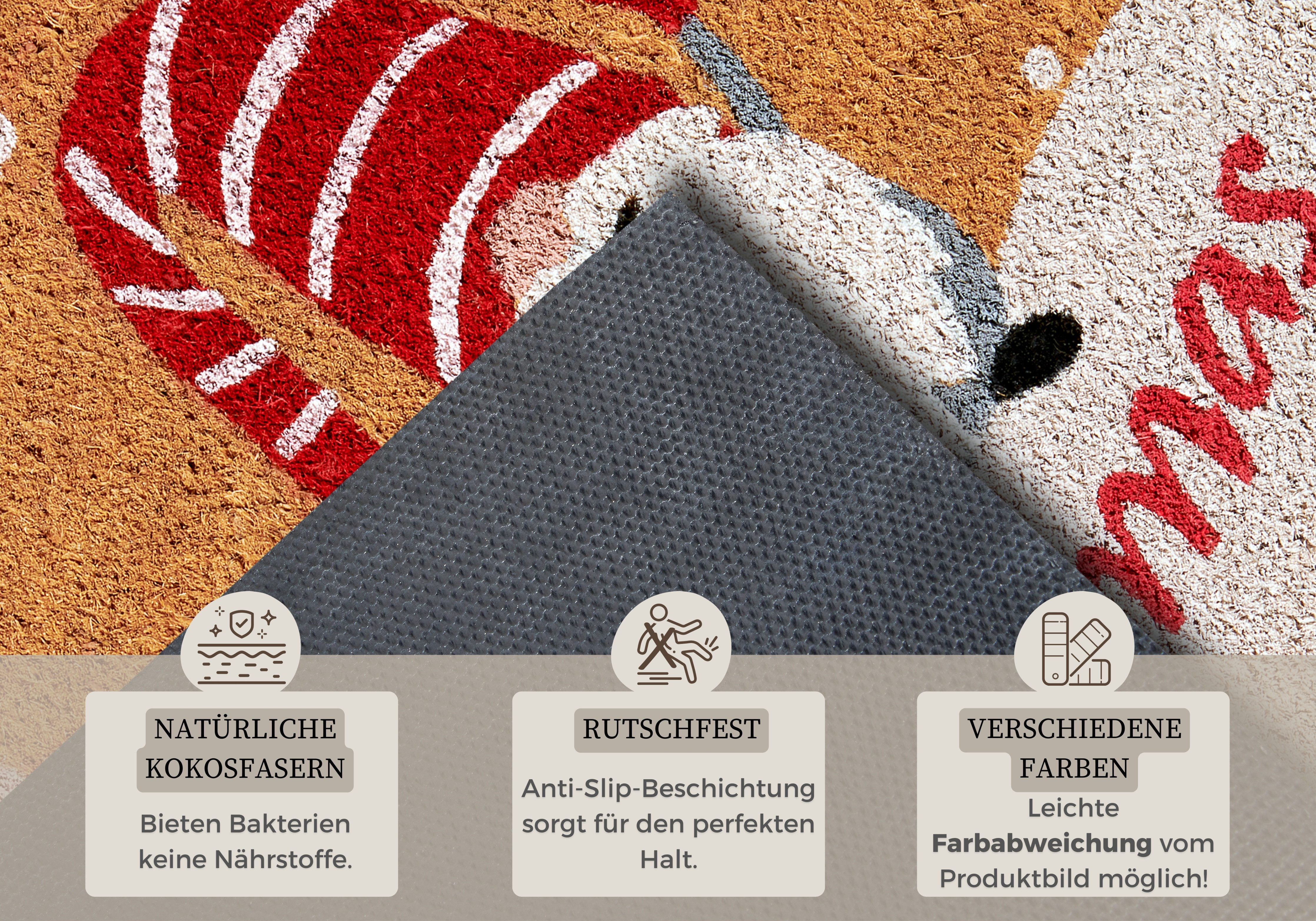 HANSE Home Mat Kokos Gnomes Merry Christmas, deurmat Vuilafstotende mat, antislip, buiten, kerst, kokosmat, dwerg