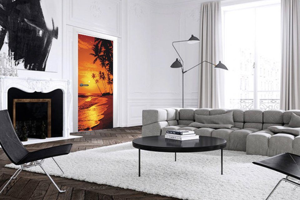 Papermoon Fotobehang Sunny Palms - deurbehang Vlies, 2 banen, 90x 200 cm (2-delig)