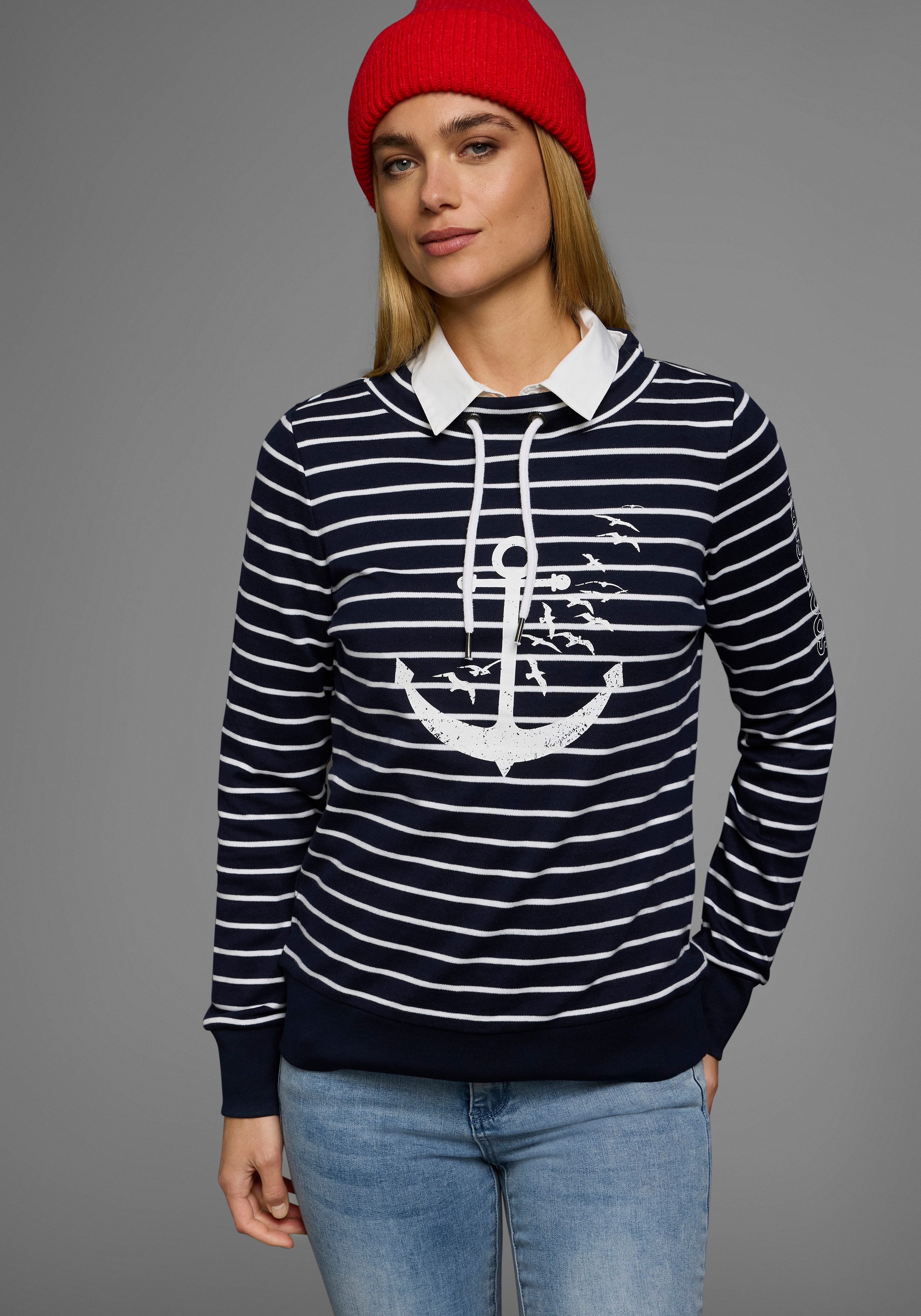 KangaROOS Sweatshirt Lange mouwen met duimgaten, figuurvolgend, staande kraag met koord