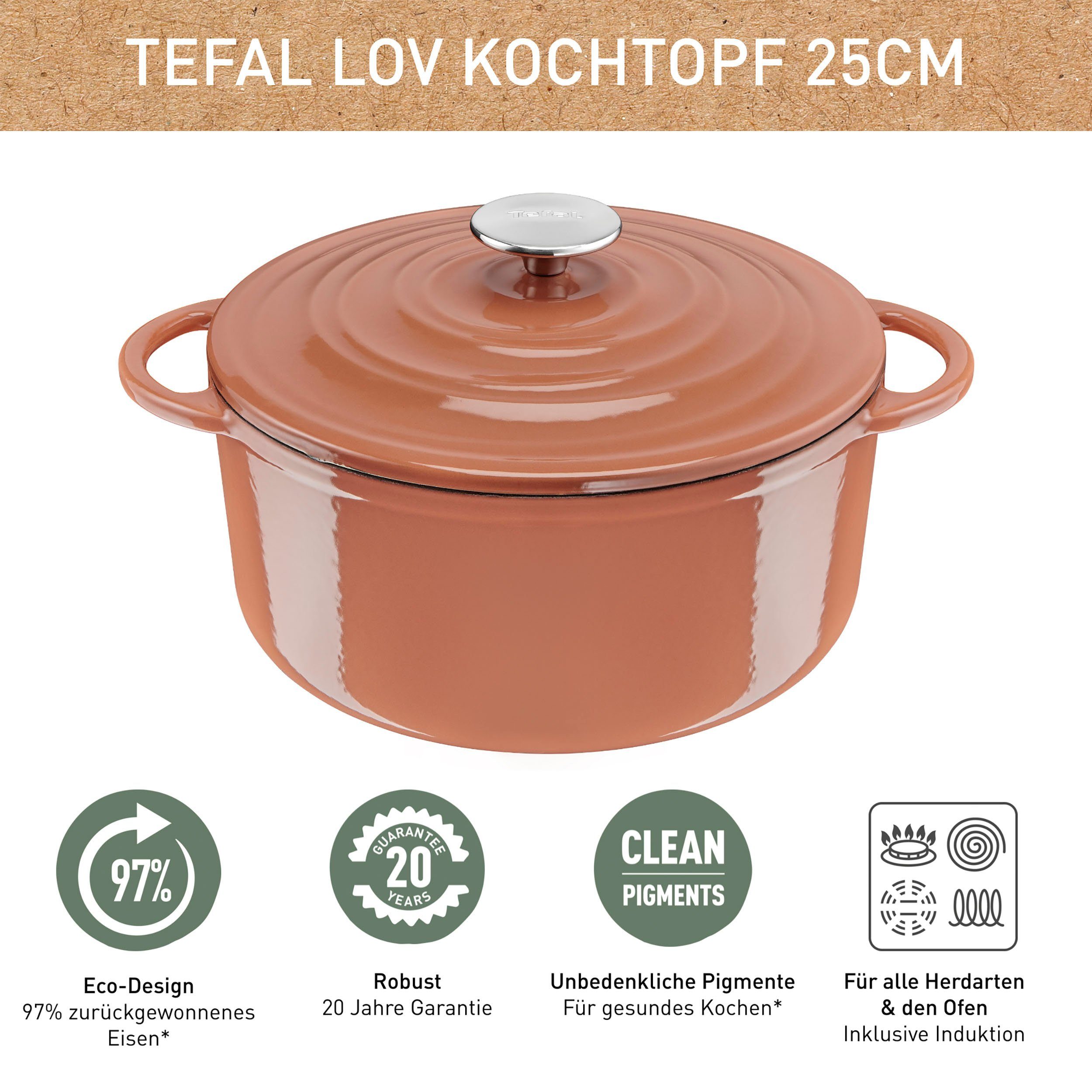 Tefal Kookpan LOV milieuvriendelijk, onschadelijke pigmenten, langzaam garen, ø 25 cm, inductie (1-delig)