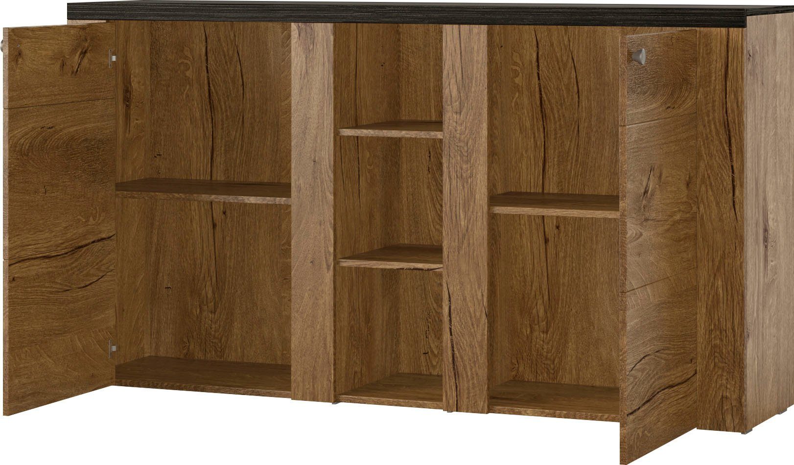 Home affaire Dressoir Larona, tijdloze commode met 2 deuren, deurkast, breedte 155 cm, Hoogte 84 cm, veel opbergruimte, dressoir met decoratieve lijstlook