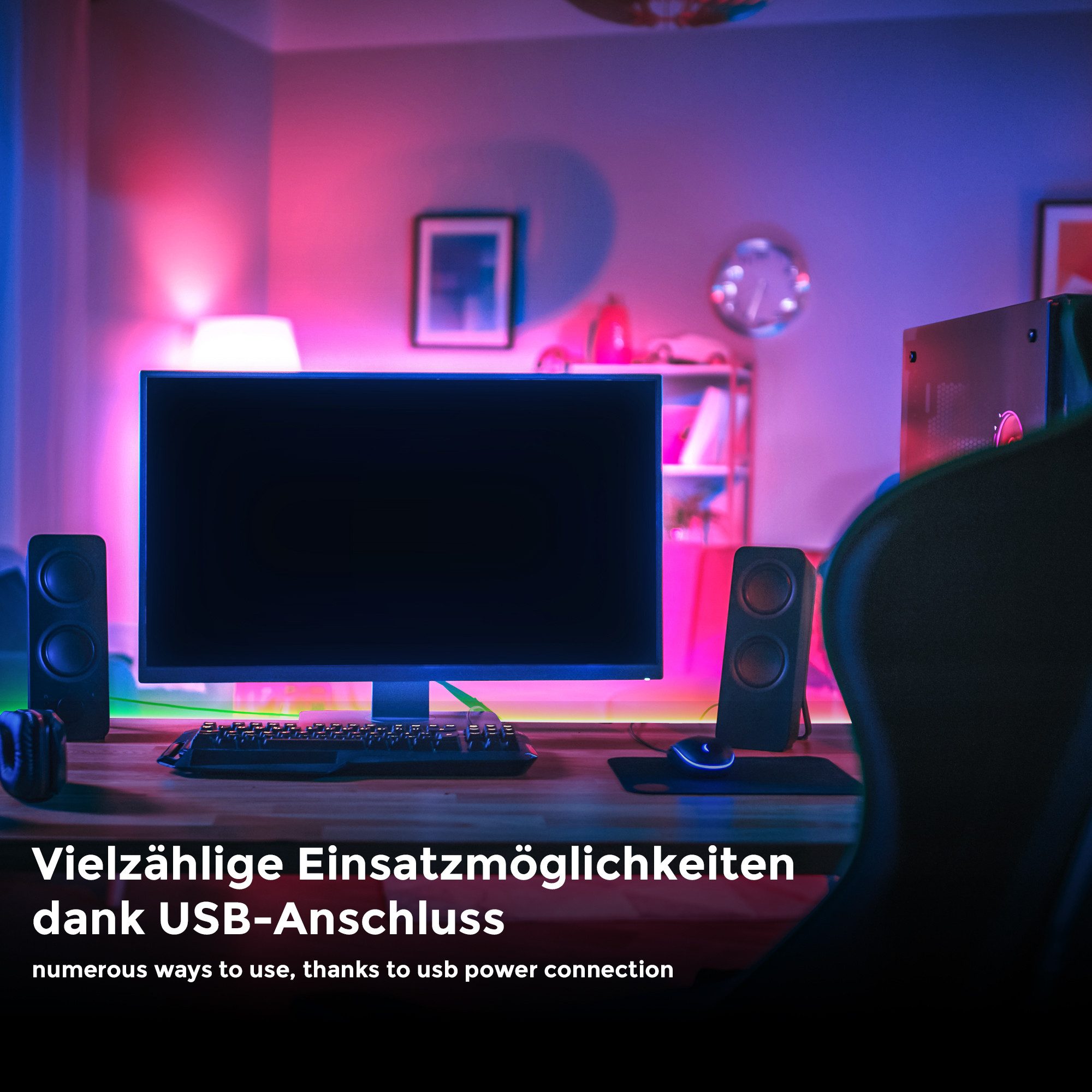 B.K.Licht Led-strip Wifi RGBIC USB LED-strip, 5 m, met app-besturing Lichtstrip, met muzieksensor, slim LED band, zelfklevend (1 stuk)