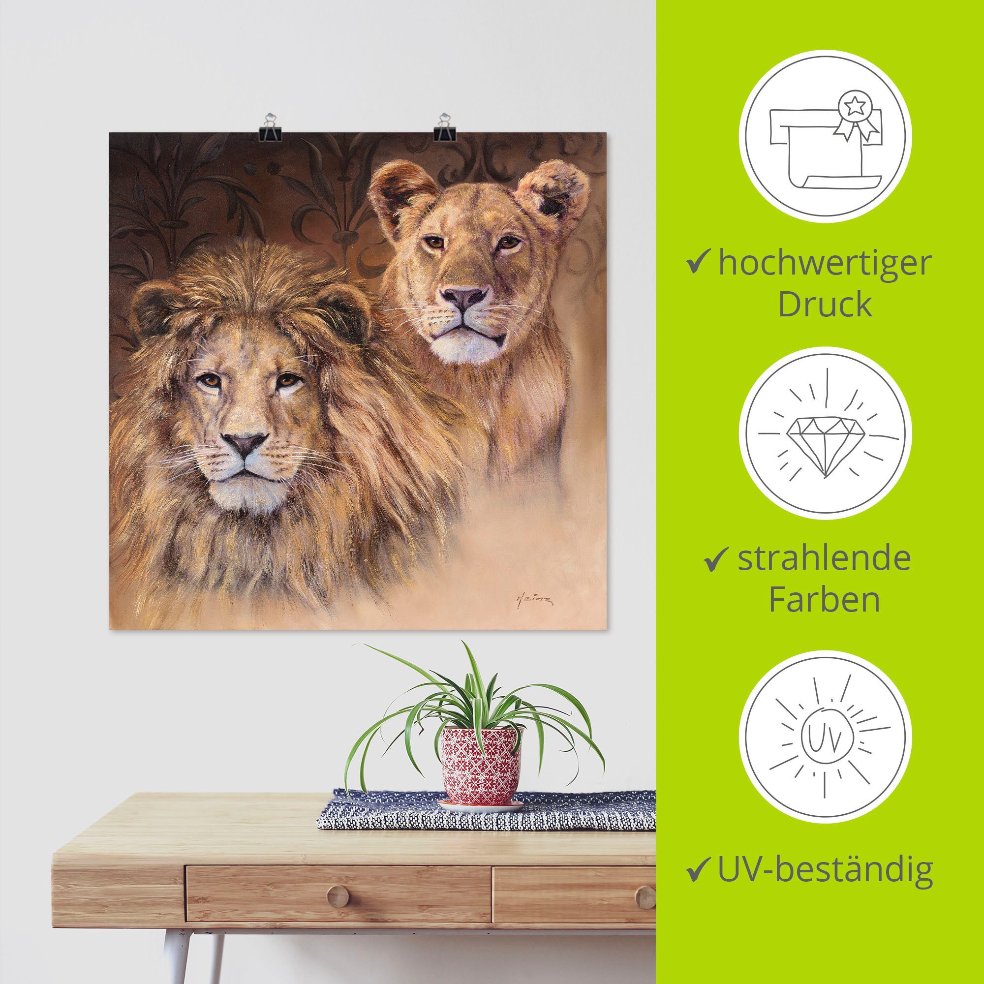 Artland Artprint Leeuwen als artprint van aluminium, artprint voor buiten, artprint op linnen, poster, muursticker