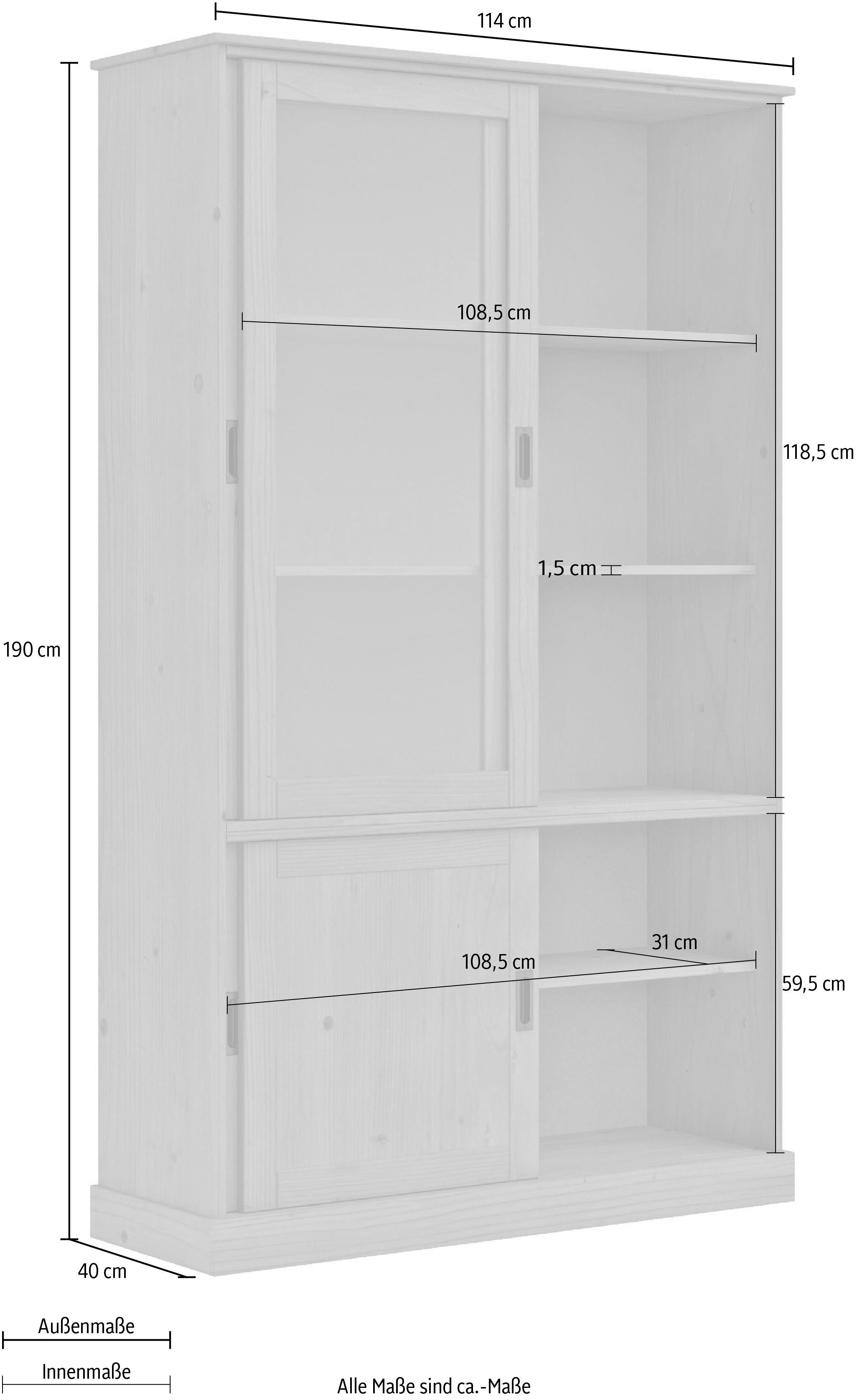 Home affaire Vitrinekast Schröder met 2+2 schuifdeuren, van massief grenenhout, breedte 114 cm