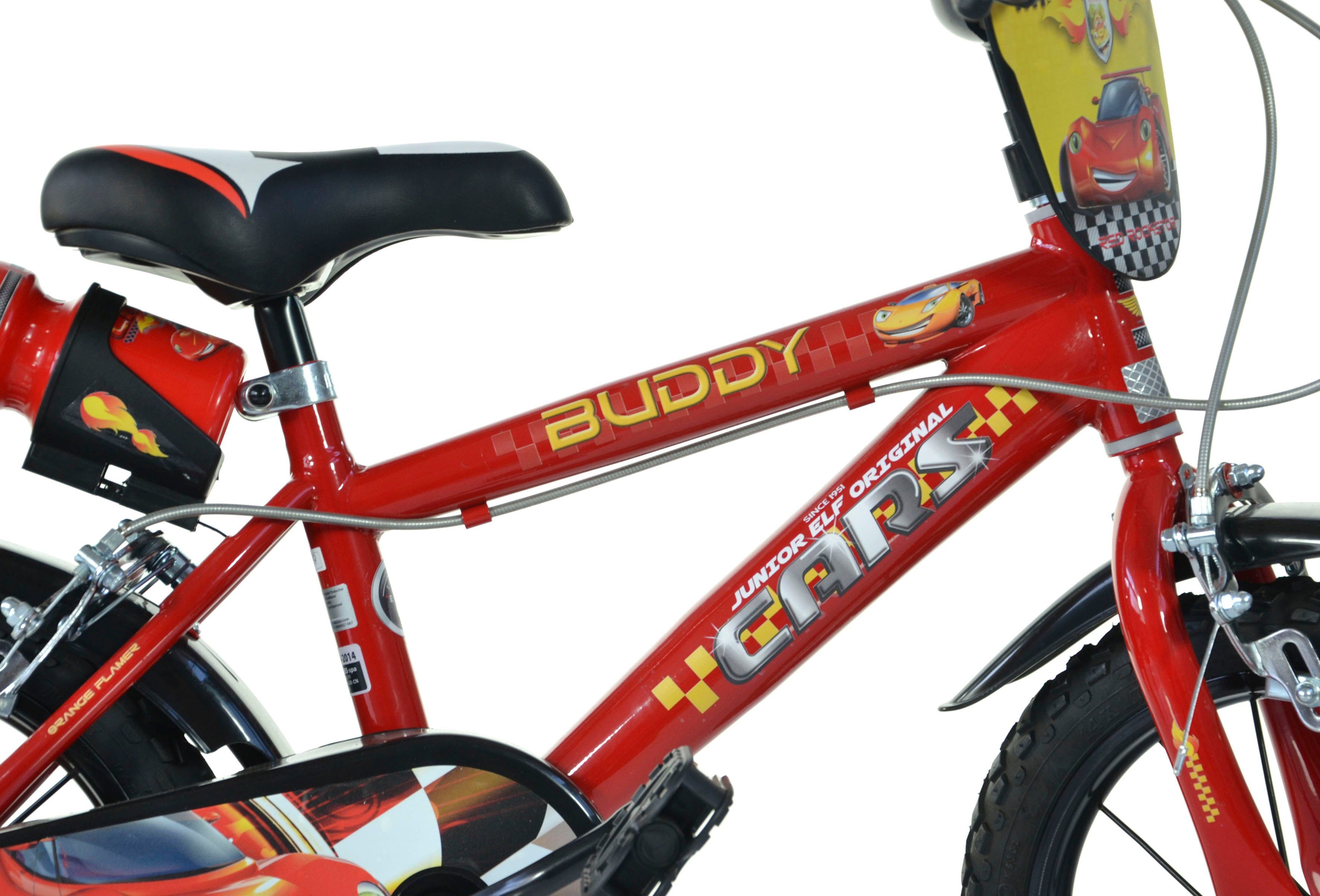Dino Kinderfiets Cars Buddy met zijwieltjes, drinkfles en klep