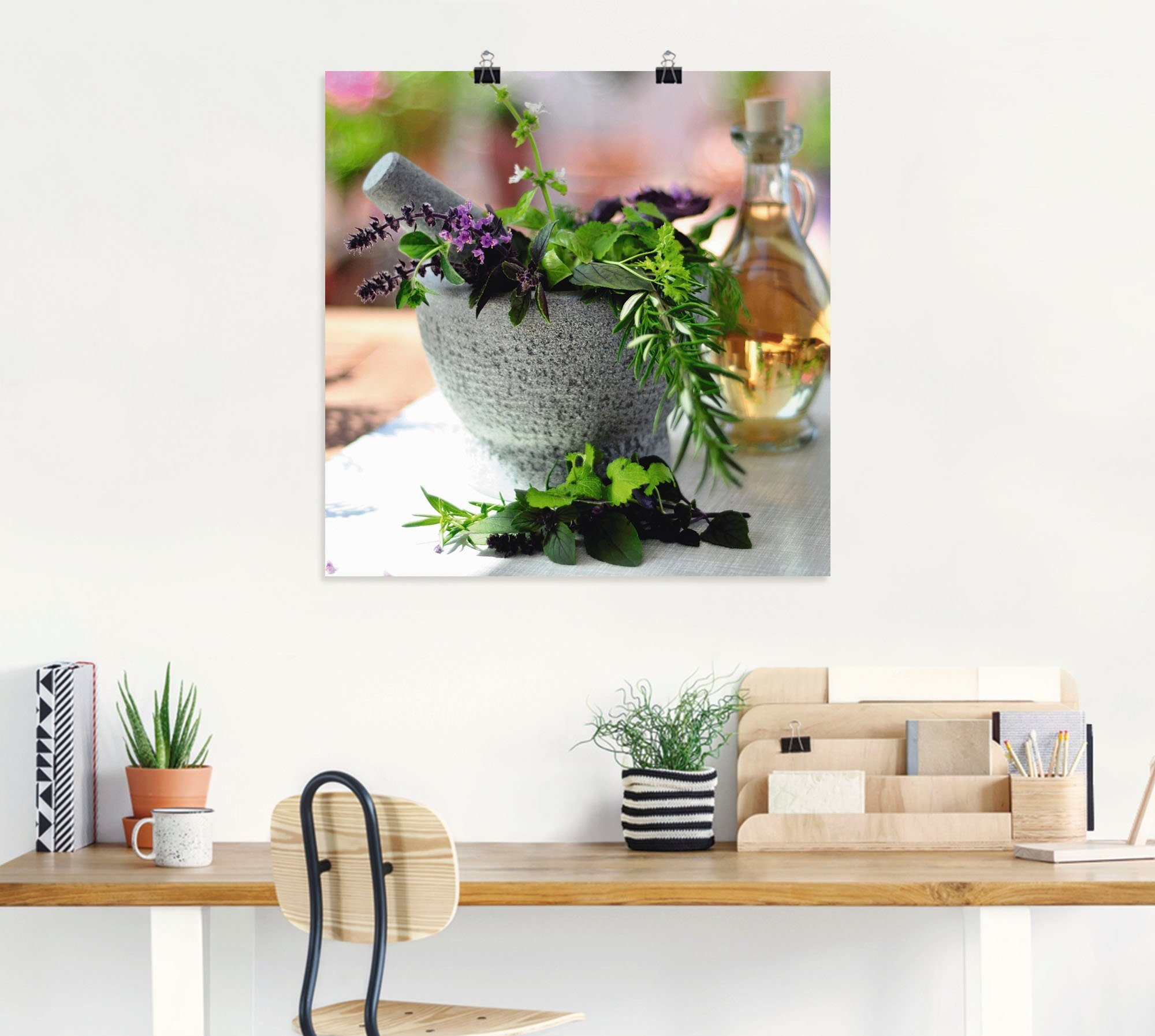 Artland Artprint Gezonde kruidenmix in de vijzel als poster, muursticker in verschillende maten