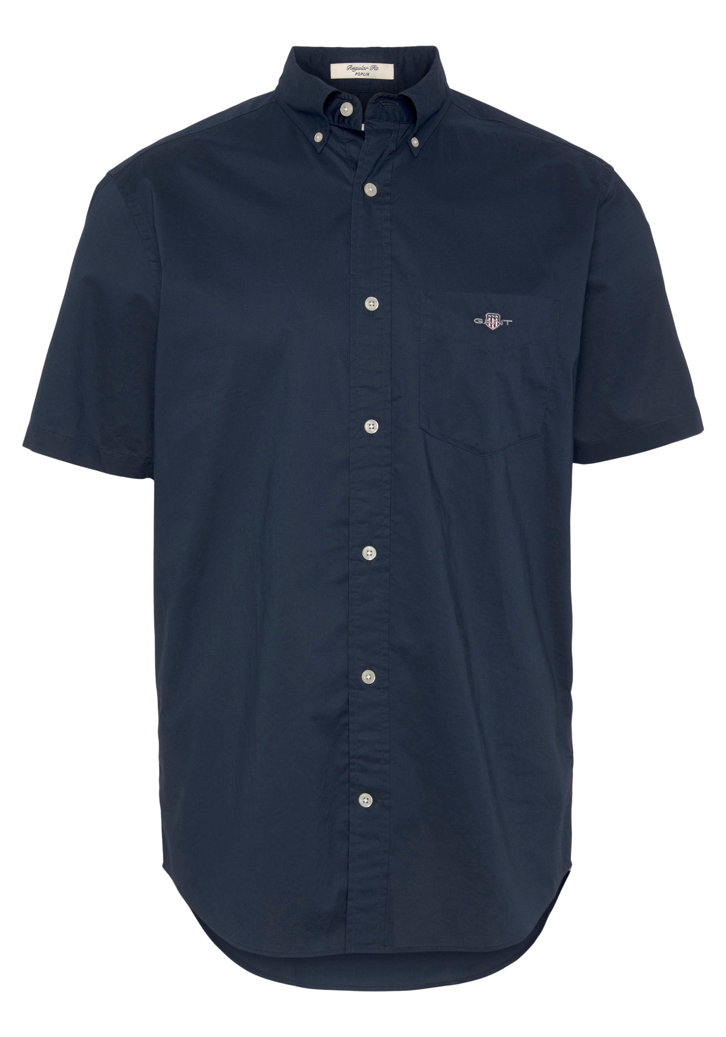 Gant Overhemd met korte mouwen Regular fit poplin overhemd licht slijtvast easy care