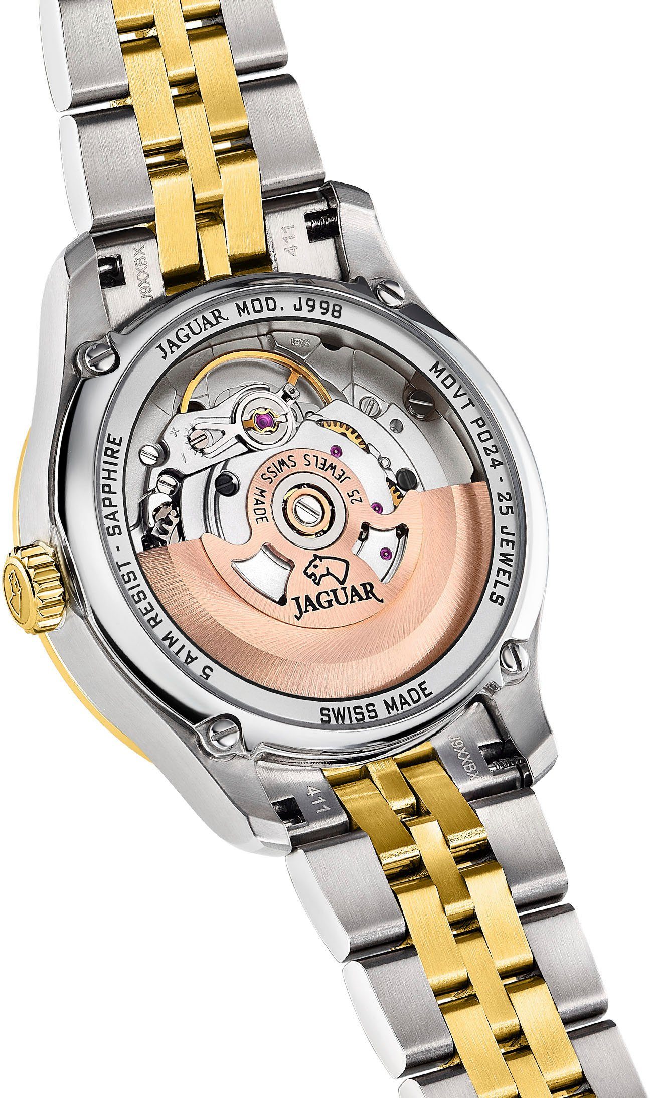 Jaguar Automatisch horloge Polshorloge, dameshorloge, open balans in hartvorm, saffierglas, Swiss Made