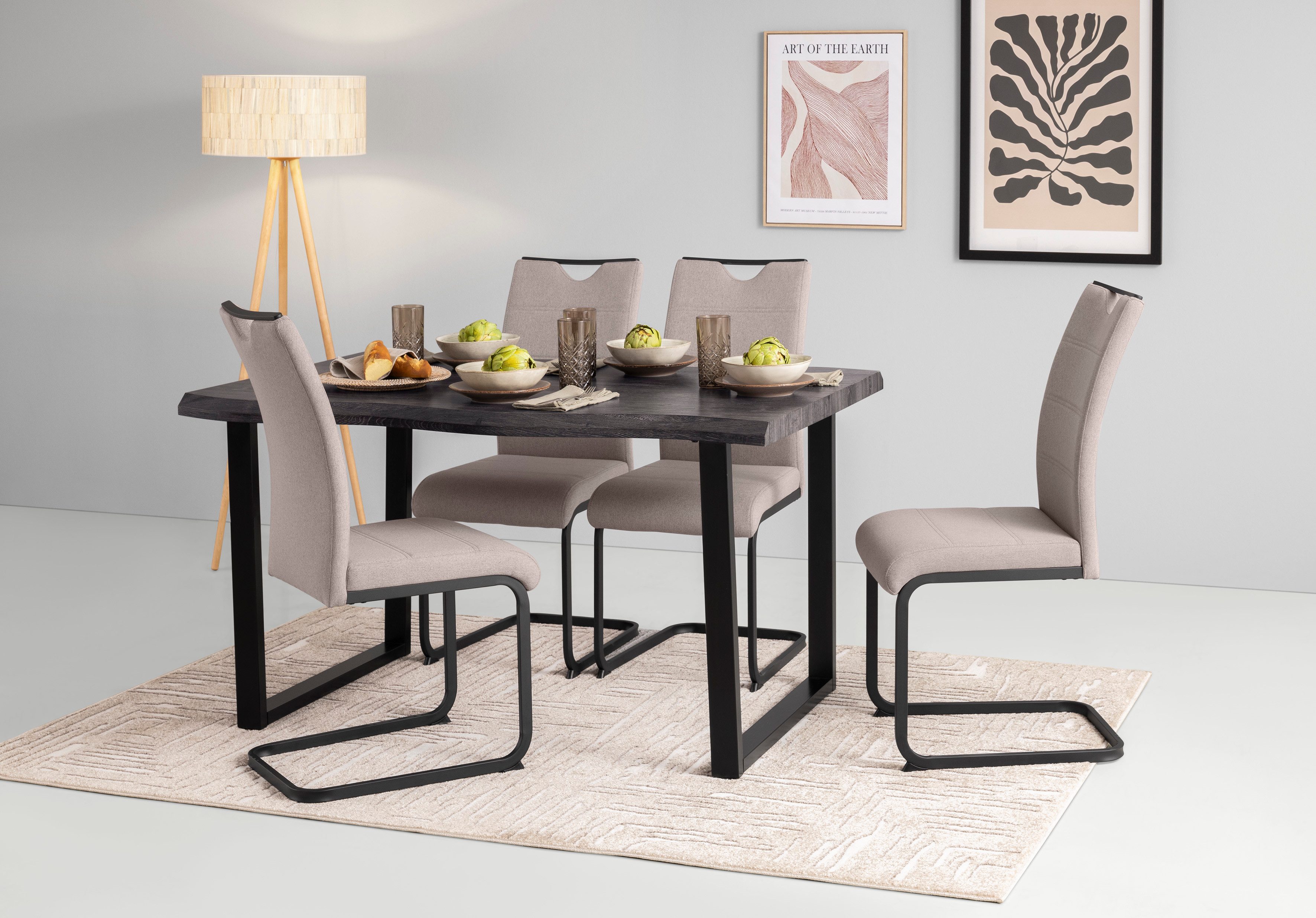 HELA Eethoek GISELLE Eetkamer, Eetgroep, Zitgroep TOPSELLER! Eettafel U-frame metaal, tafelblad met boomrand, OTTOs Choice (set, 5-delig) eethoeken