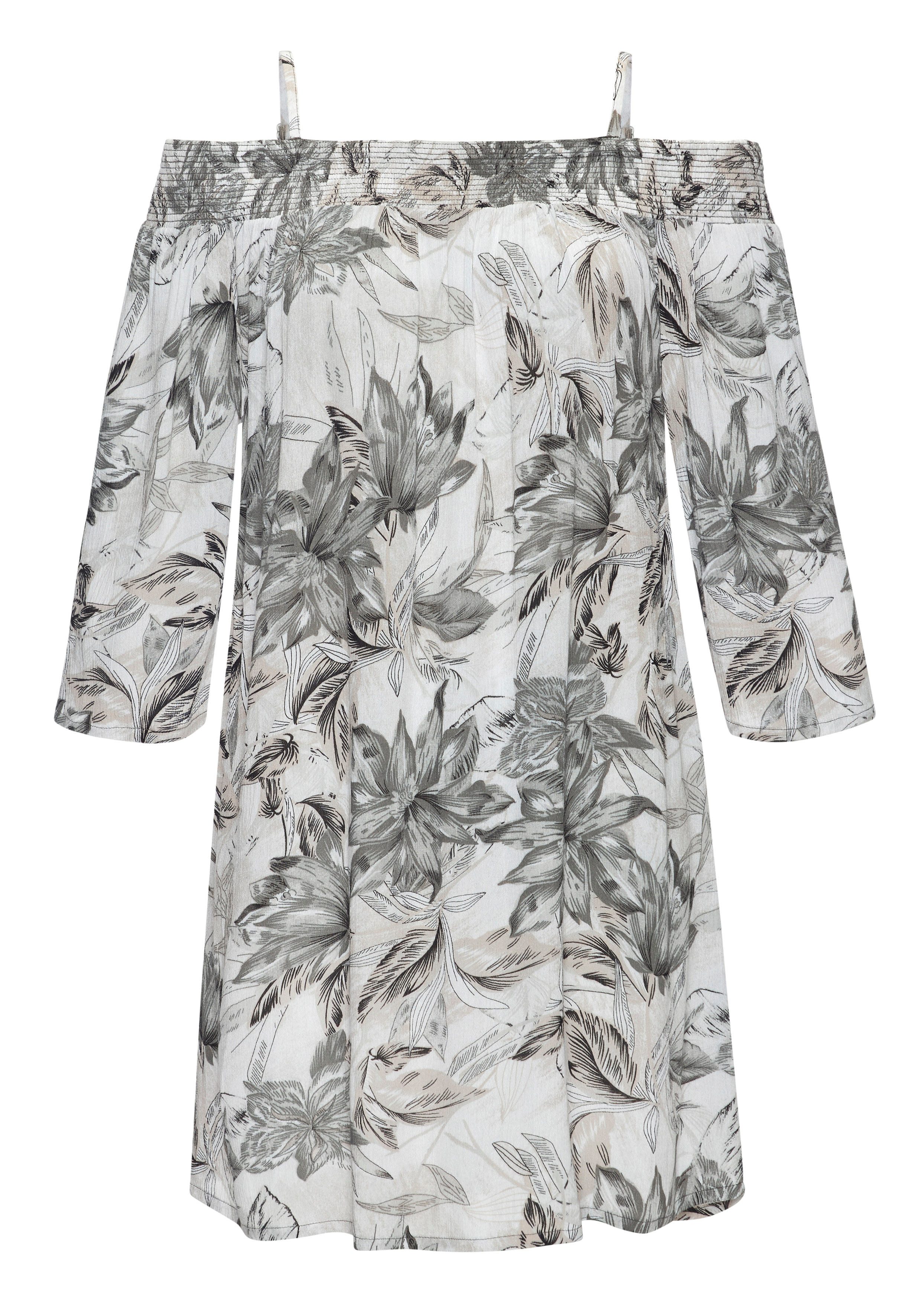 Vivance Off-shoulderjurk met allover-print en carmenhals