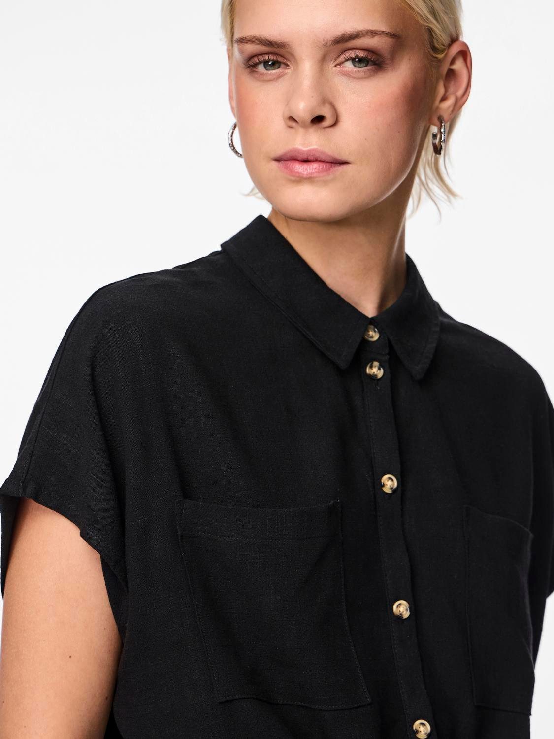pieces Blouse met korte mouwen PCVINSTY SS LINEN TIE SHIRT NOOS