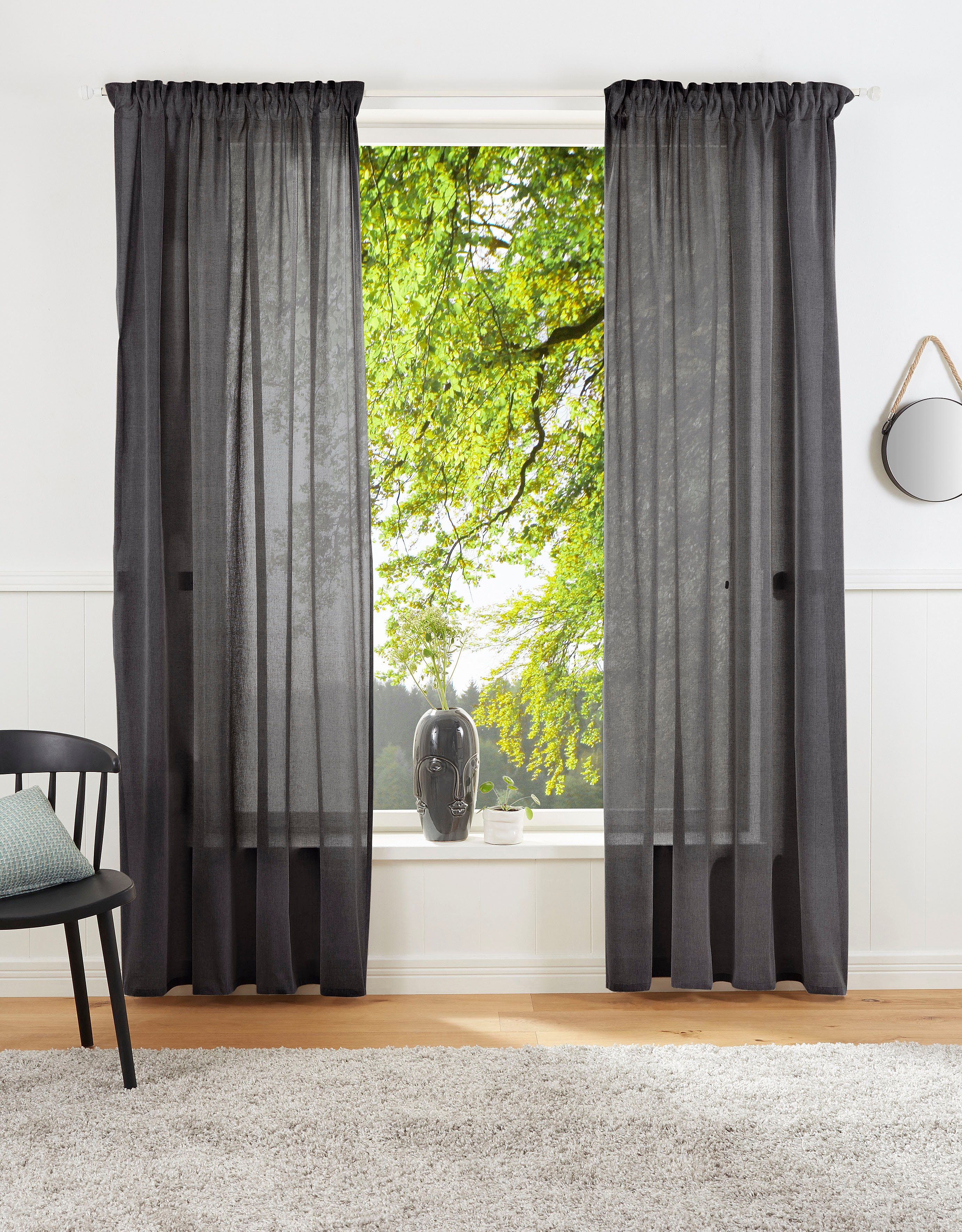 LeGer Home by Lena Gercke Gordijn Lanea Linnenlook, 1 sjaal, verschillende maten (1 stuk) kant & klaar gordijnen maat 2 grijs