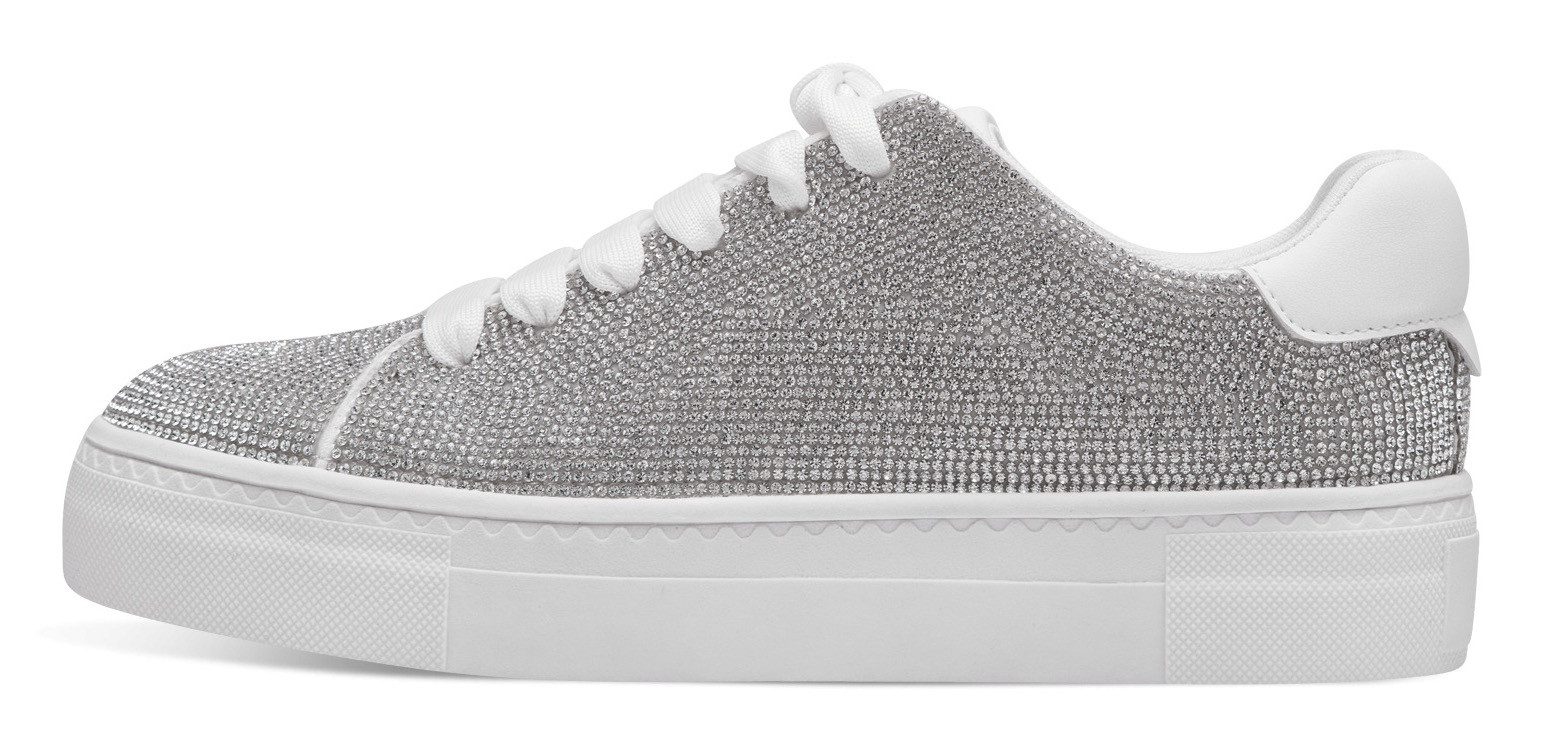 Tamaris Plateausneakers , vrijetijdsschoen, lage schoen, veterschoen in zilver-glitterlook
