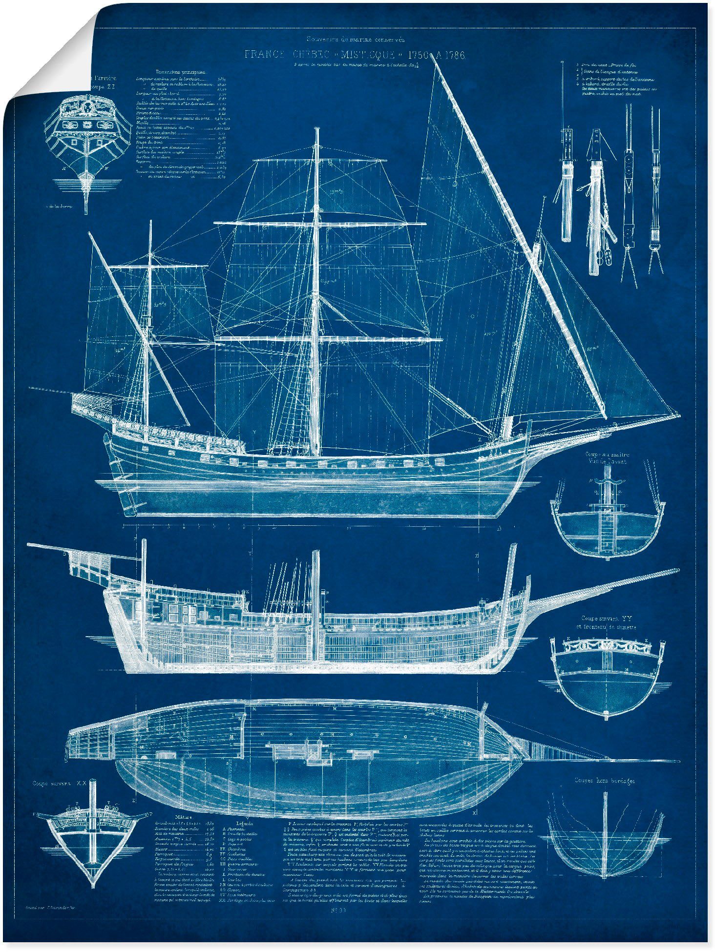 Artland Artprint Ontwerp voor een antieke boot I in vele afmetingen & productsoorten - artprint van aluminium / artprint voor buiten, artprint op linnen, poster, muursticker / wand
