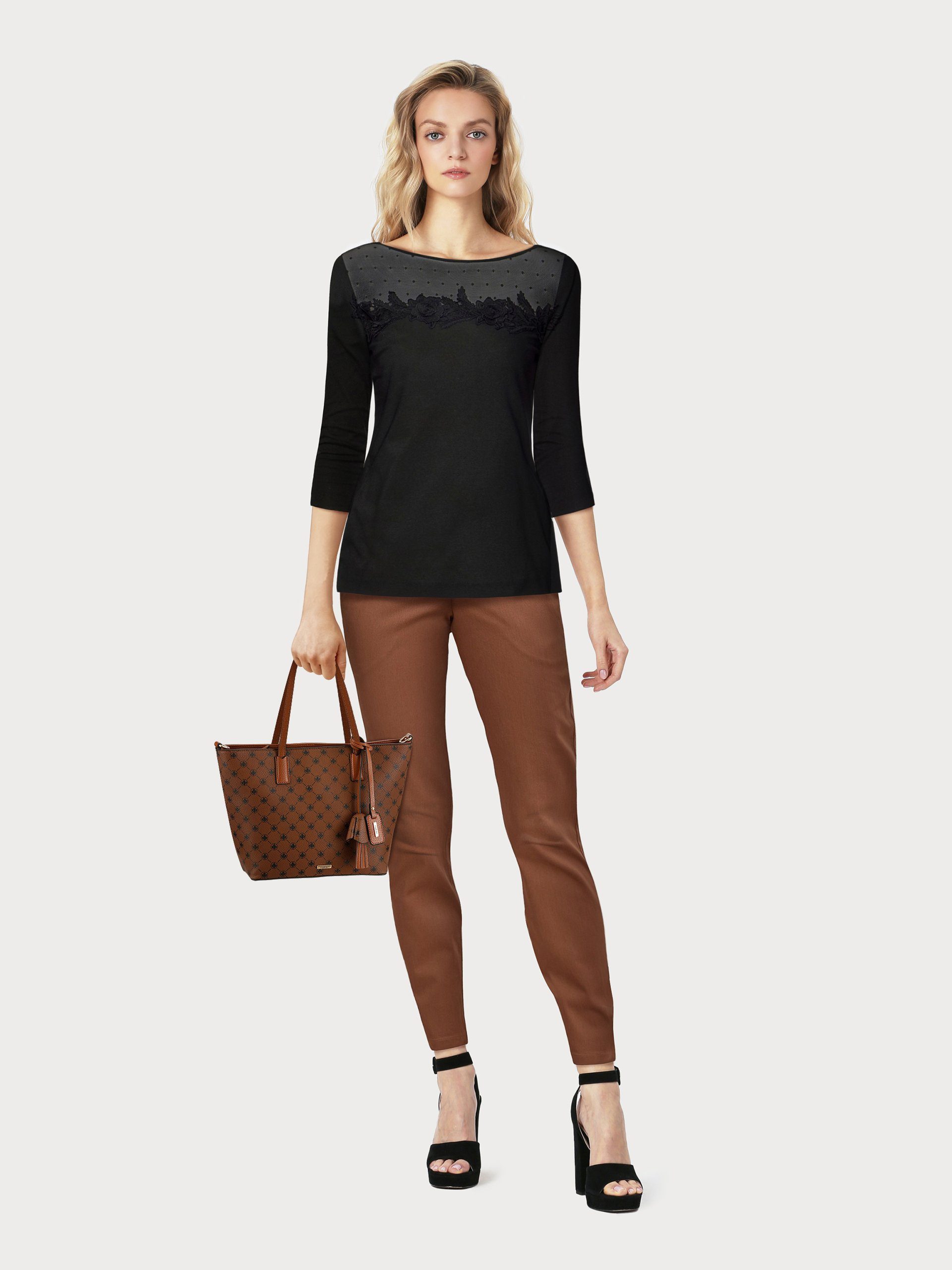 Laura Scott Shirt met ronde hals 3/4-mouw, figuurgetailleerde snit