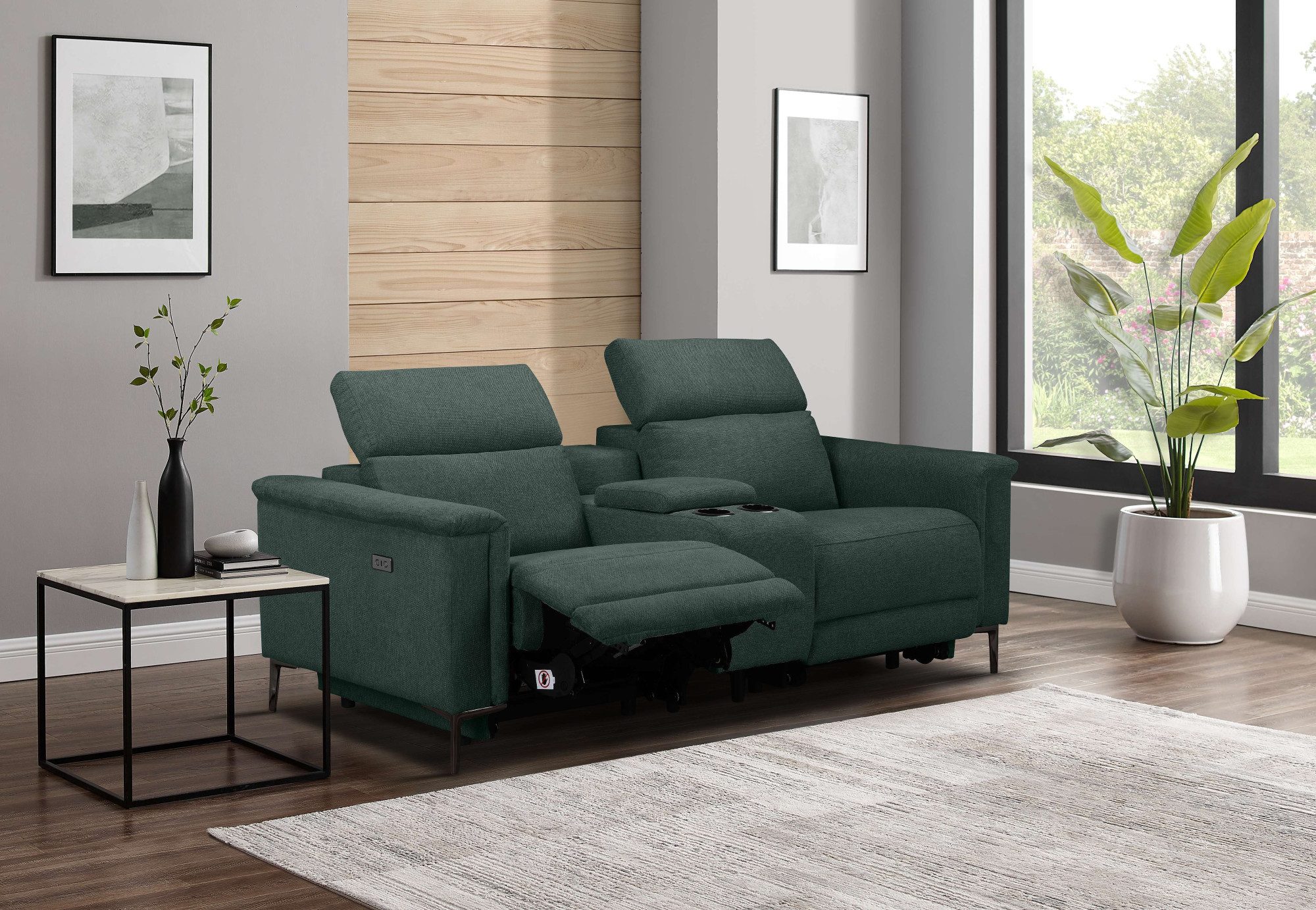Places of Style 2-zitsbank Lund, 2-zits bioscoopbank, tv-fauteuil, multimedia-sofa, USB-A met elektrische of handmatige relaxfunctie, bekerhouder en opbergruimte