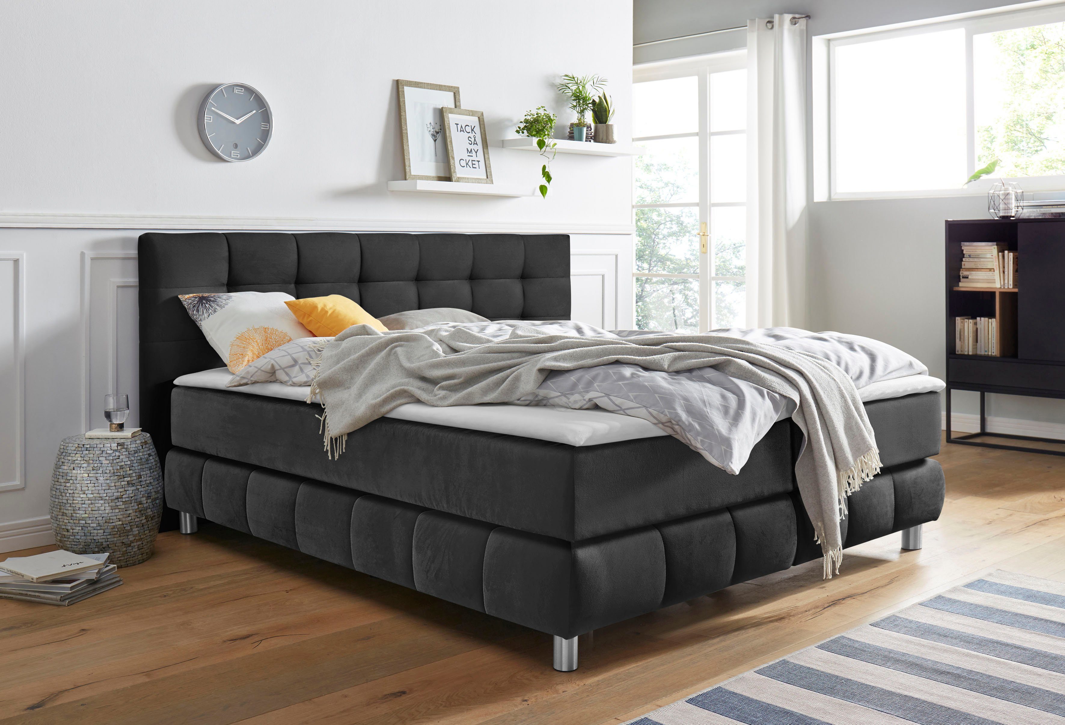 andas Boxspring Salo incl. topmatras, in fluwelige look of structuurstof, 6 breedten, 2 hardheden, tfk ook in hardheid 4. 3 matrassoorten