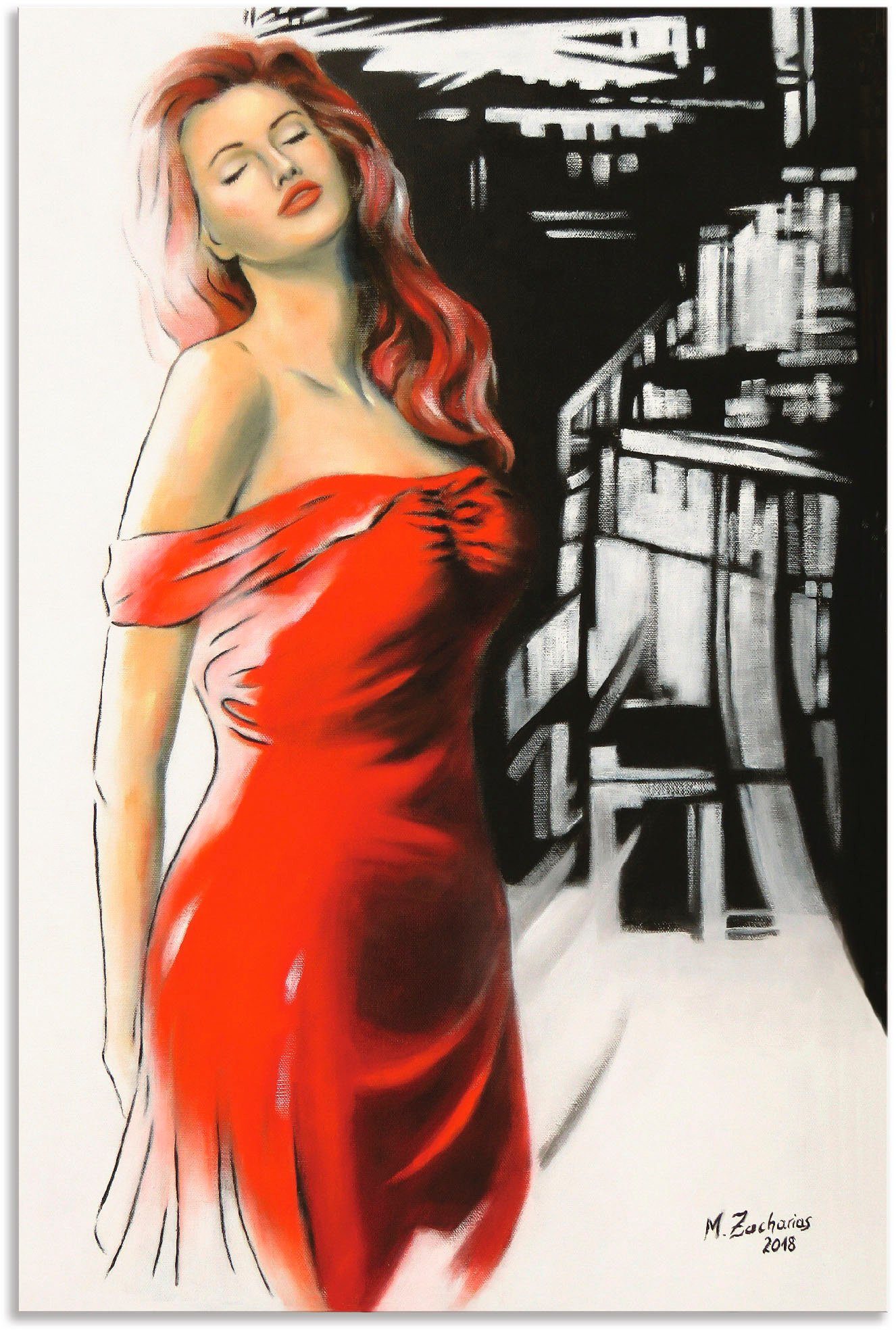 Artland Artprint Schoonheid in rode jurk in vele afmetingen & productsoorten - artprint van aluminium / artprint voor buiten, artprint op linnen, poster, muursticker / wandfolie oo