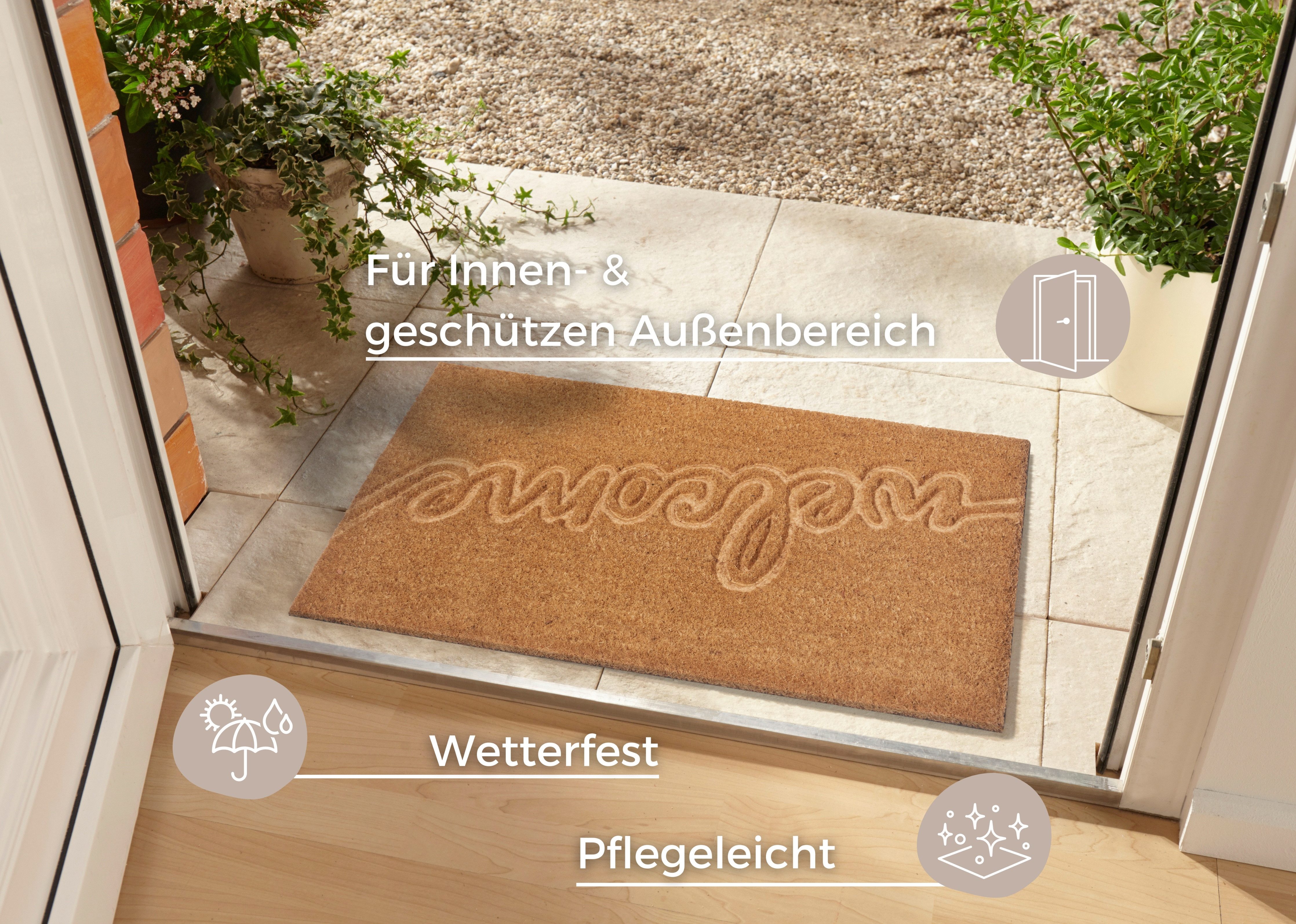 HANSE Home Mat Welkom, deurmat Kokos, vuilopvangmat, outdoor, antislip, binnen, kokosmat, gang