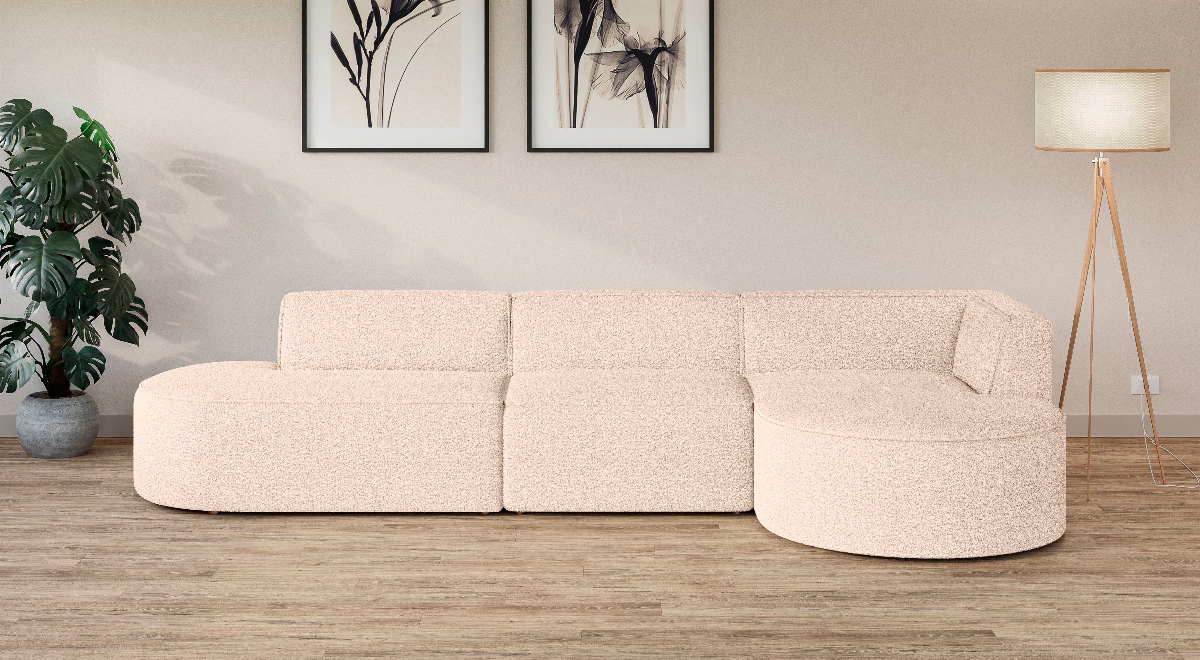 andas Hoekbank EIVIND designerbank met ottomane rechts/links, B/D/H: 343/159/72 cm