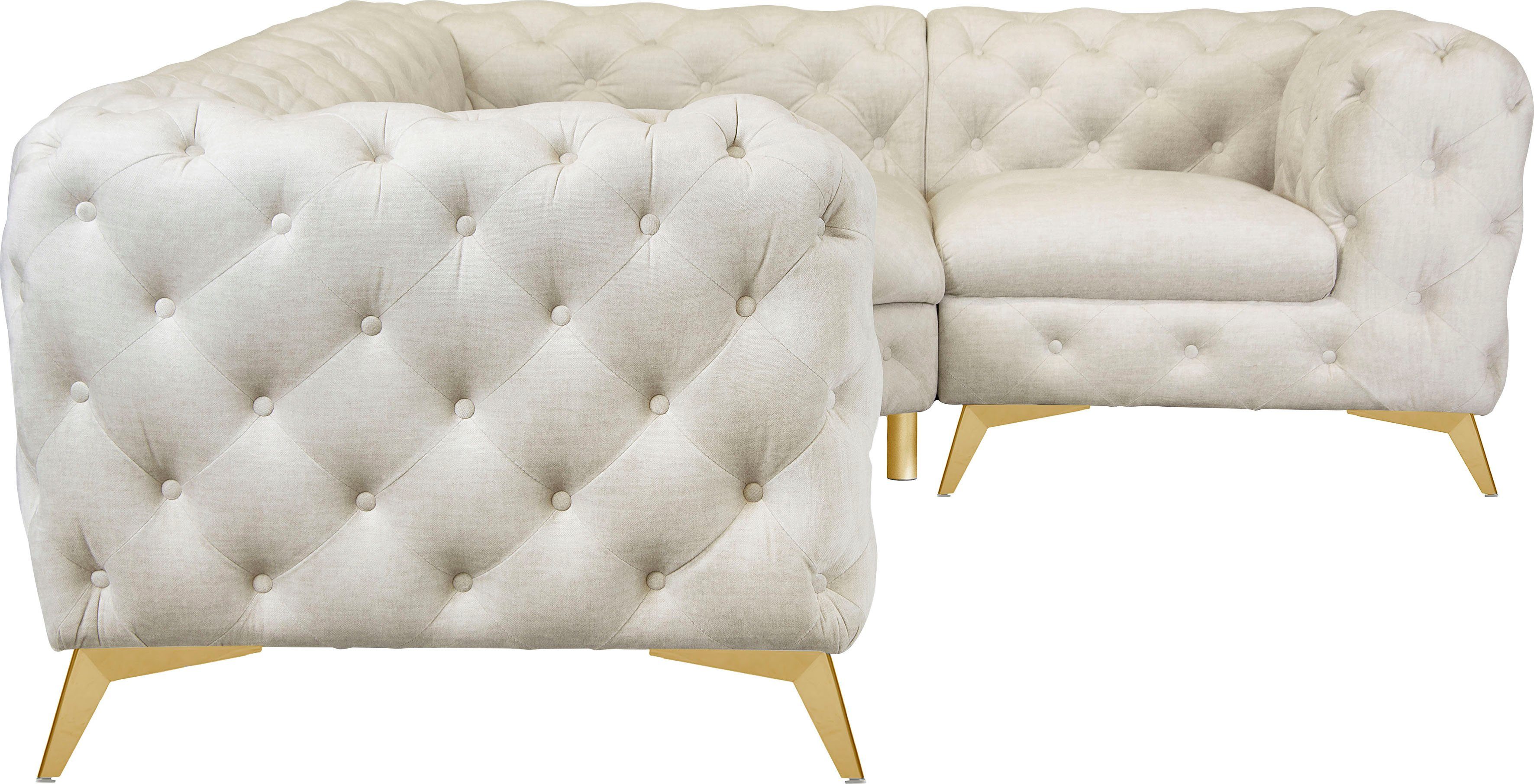 Home affaire Chesterfield-bank Hoekbank GLYNIS L-vorm met golfvering, afmetingen B/D/H 264/204/75cm luxueuze capitonnage, moderne chesterfield look, kleur van de poten ter keuze