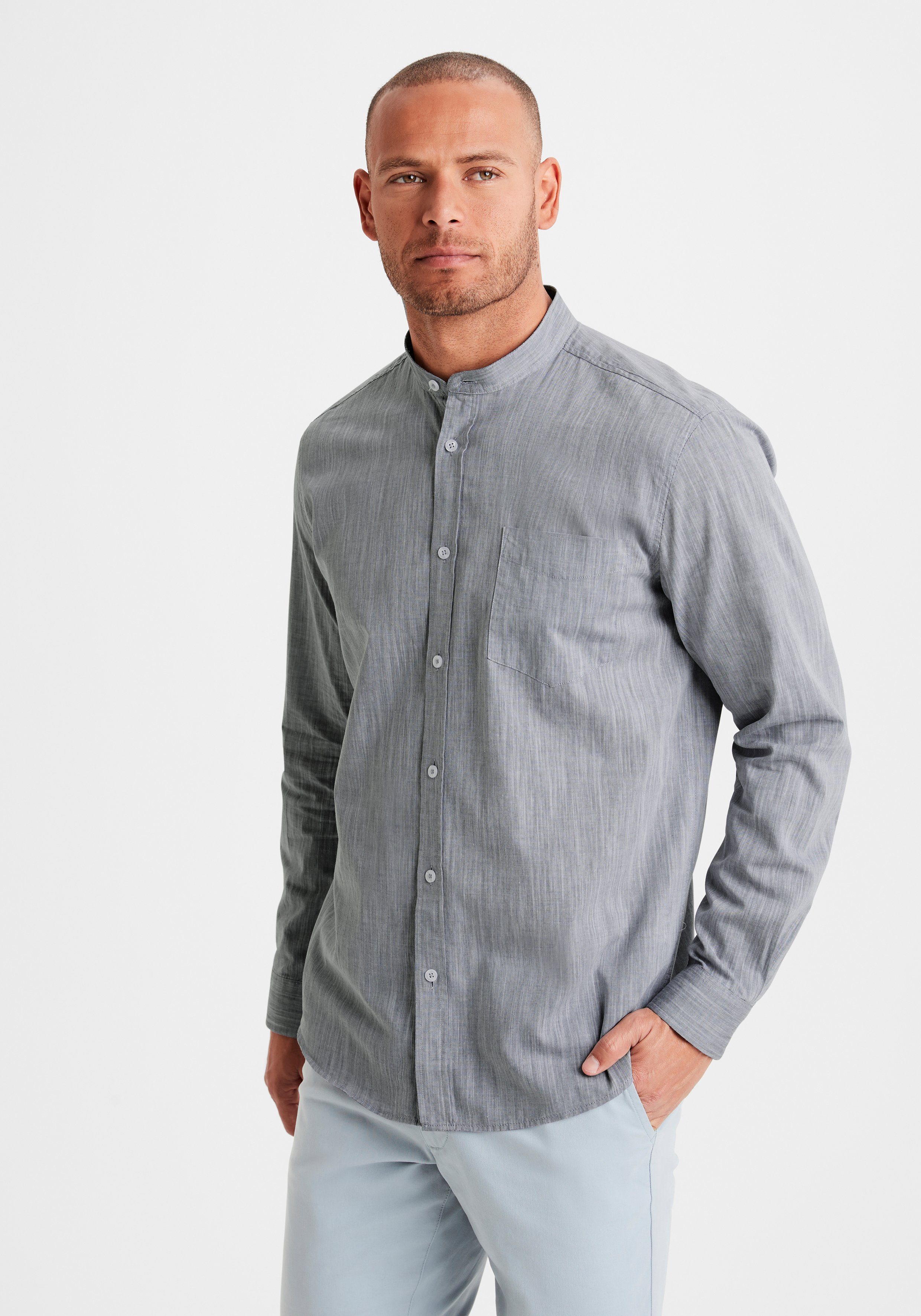 H.I.S Overhemd met lange mouwen Regular fit, staande kraag shirt met borstzak, 100% katoen