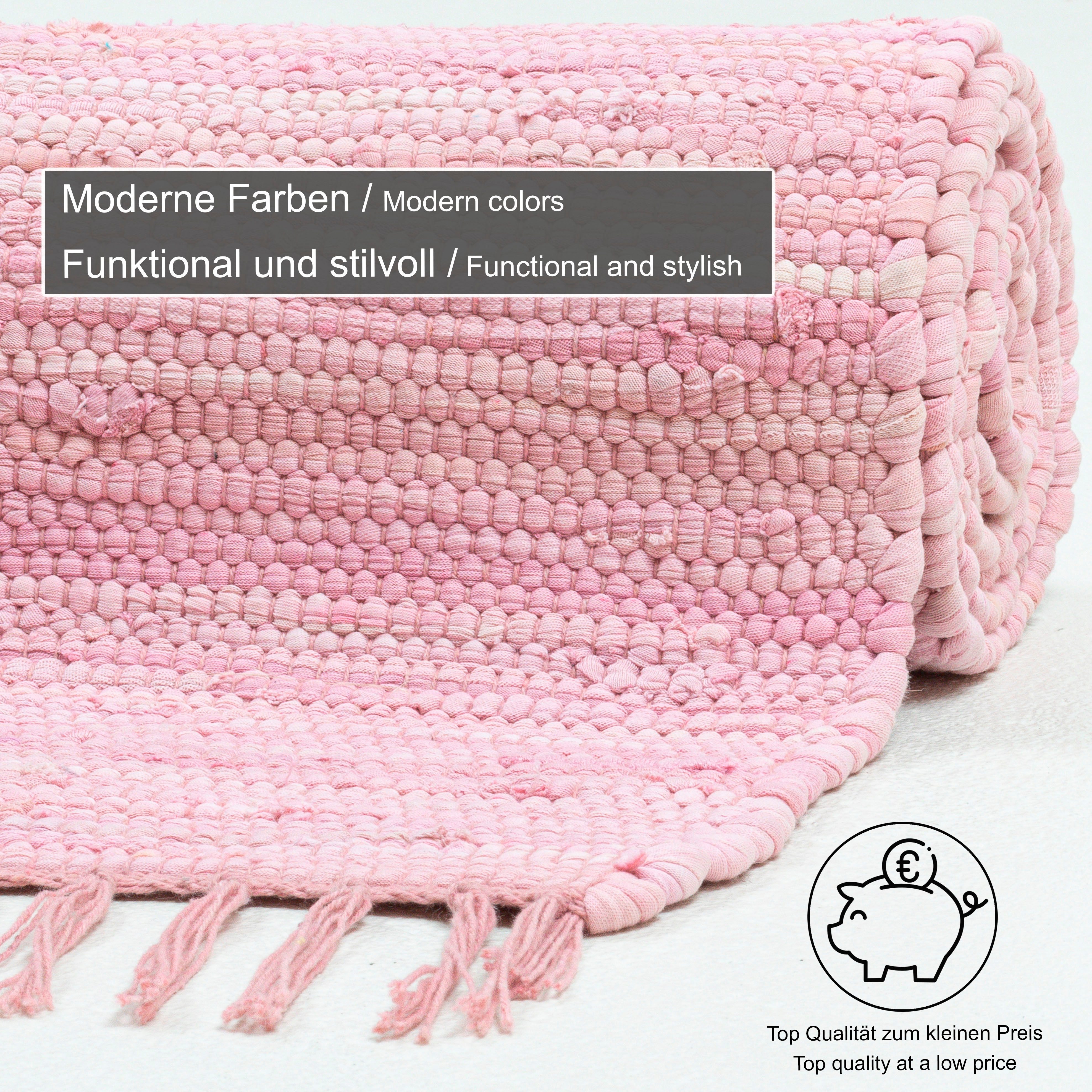 THEKO Loper Happy Cotton Fleckerl Handgeweven loper, platweefsel, puur katoen, met de hand geweven, met franje