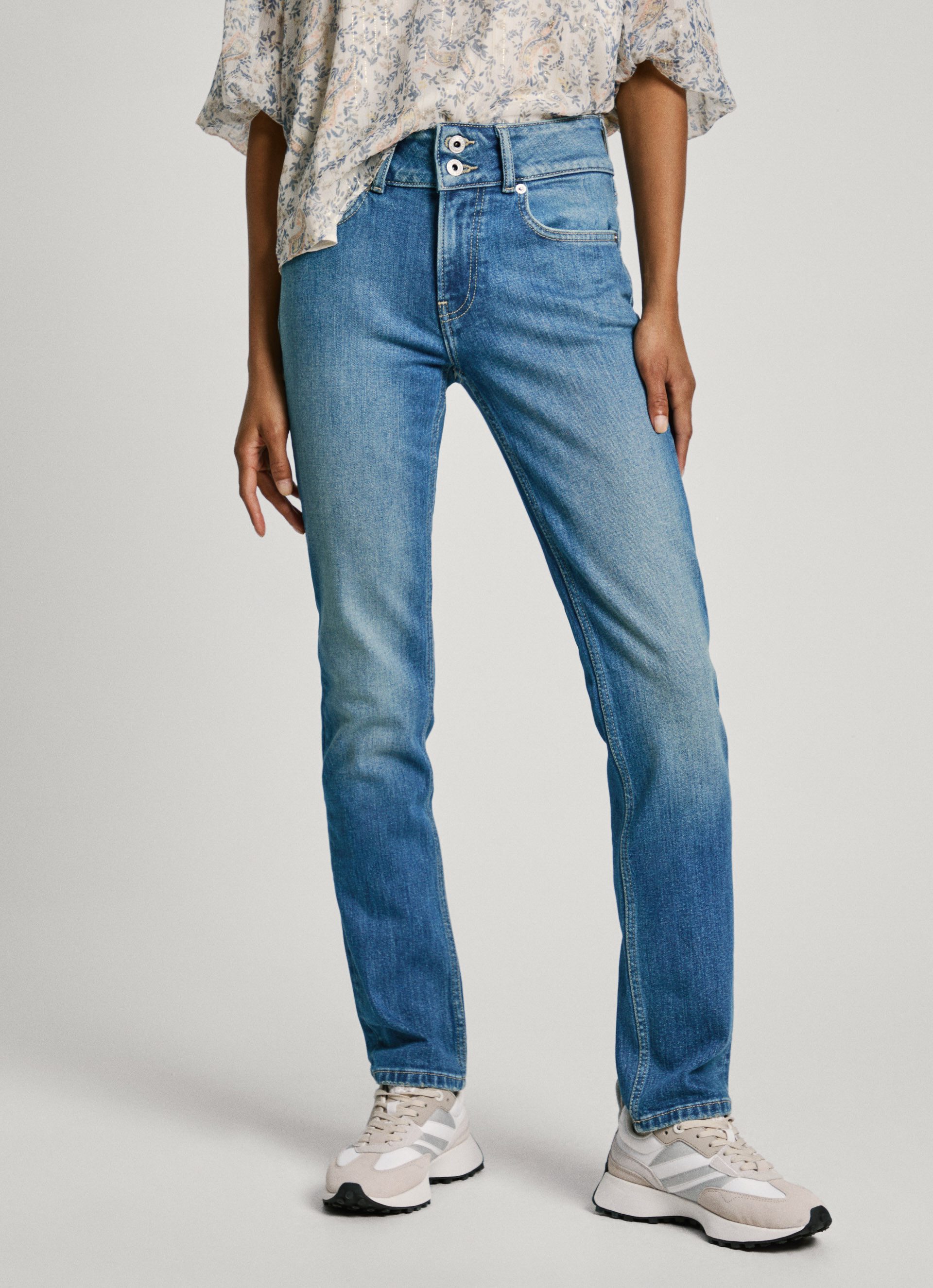 Pepe Jeans Slim fit jeans SLIM JEANS MW met extra brede tailleband met dubbele knoopsluiting dames slim fit jeans maat 32 blauw
