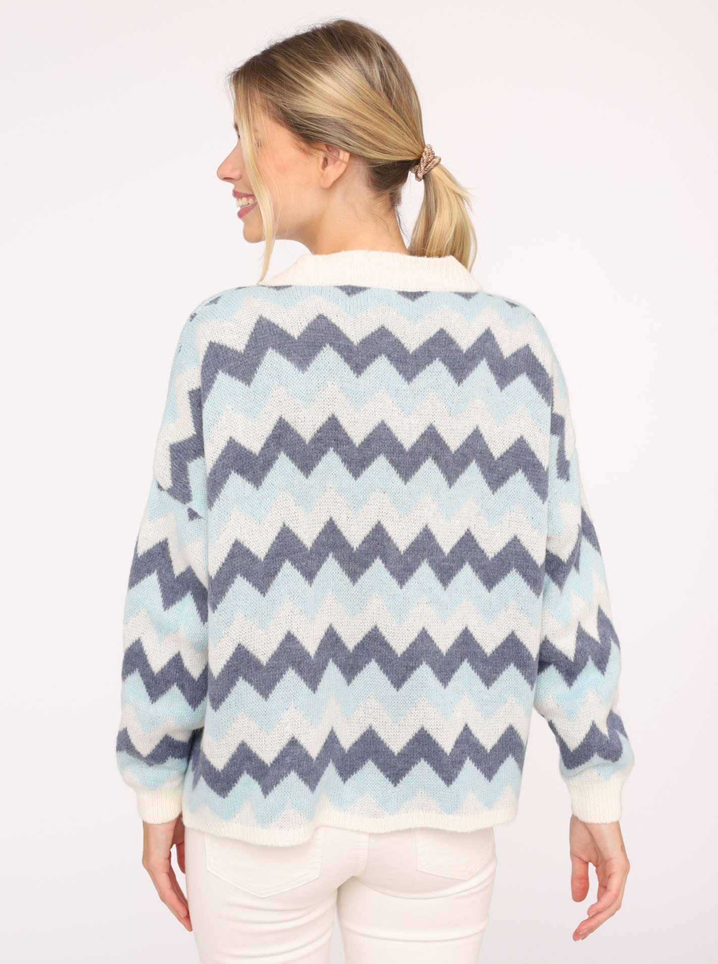 Zwillingsherz Cardigan Buntes ZickZack met ruimvallende snit