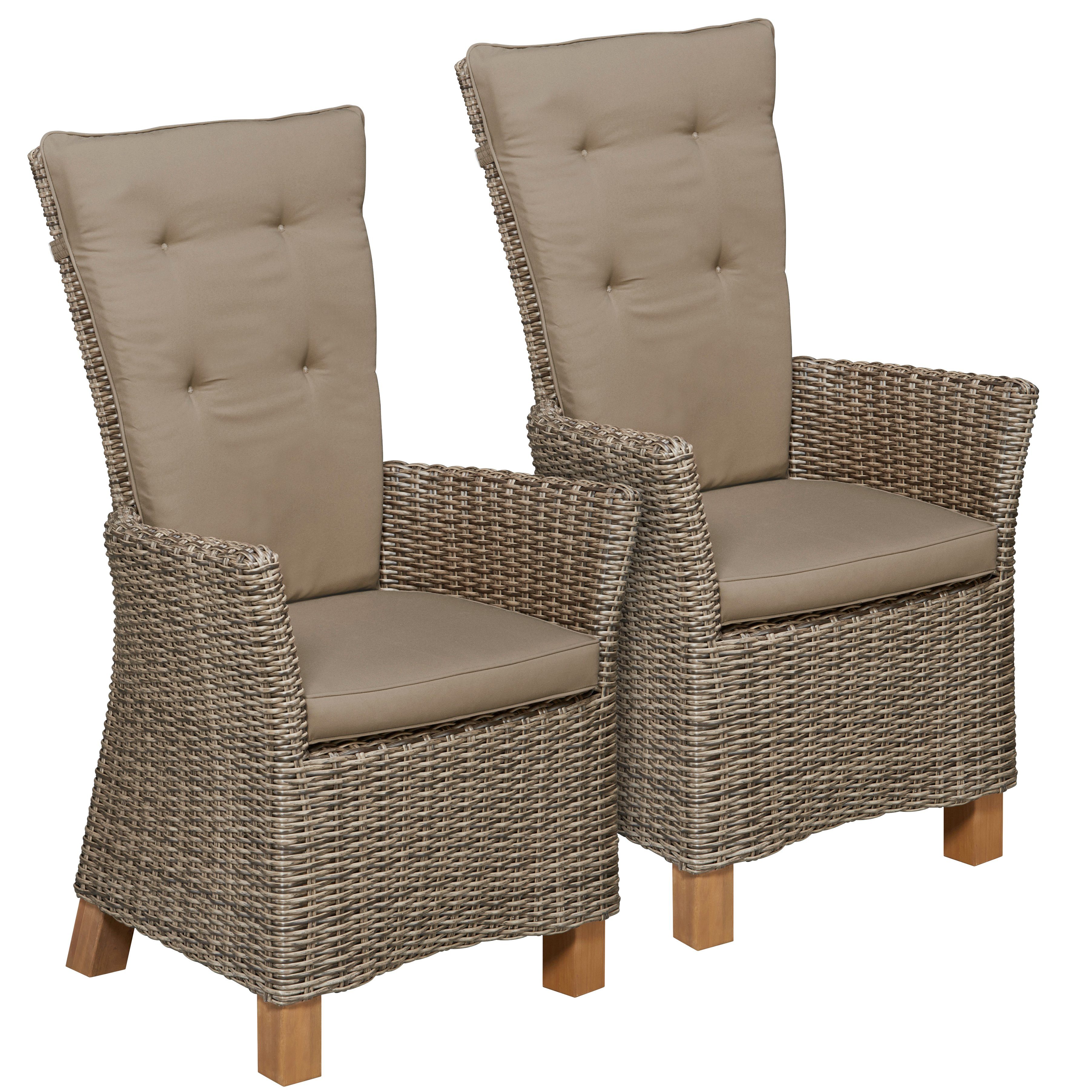MERXX Tuinstoel Toscane set van 2, polyrotan/acaciahout, incl. kussen (set, 2 stuks)