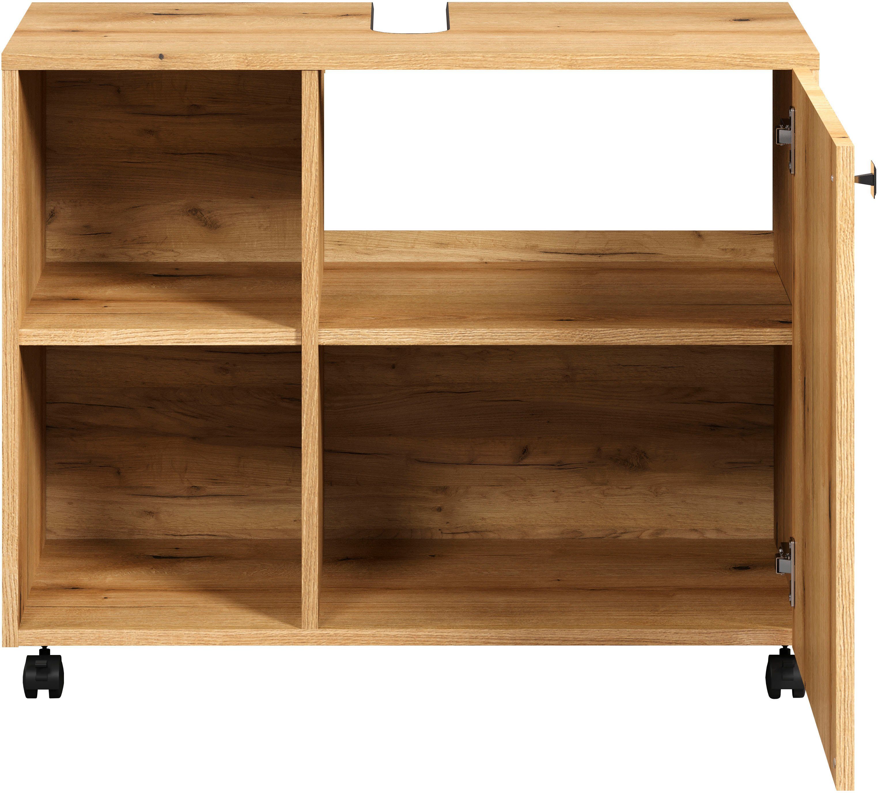 welltime Wastafelonderkast Amrum BxHxD 80 x 64 x 42 cm wastafelonderkast eiken rillen-look (1 stuk)