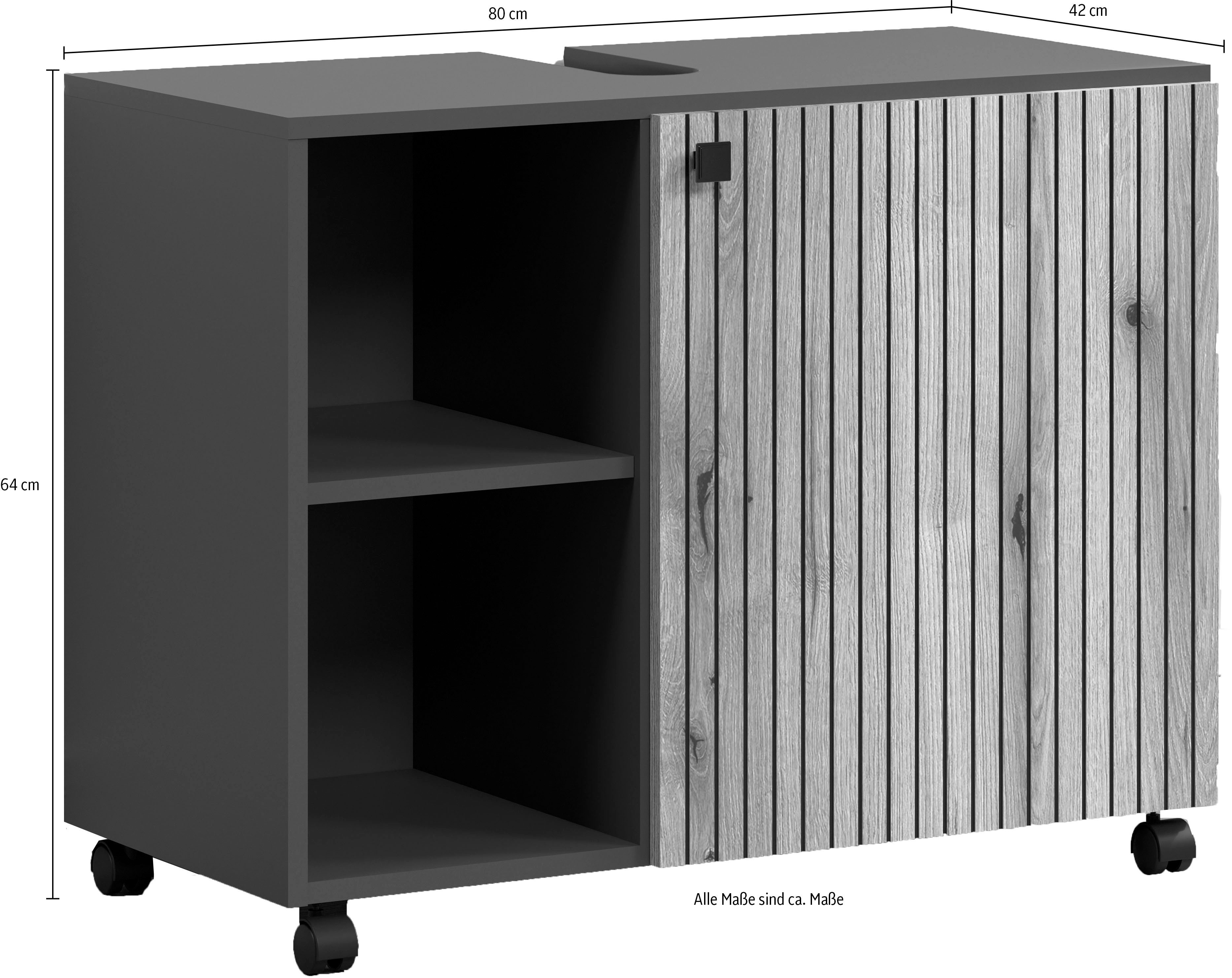welltime Wastafelonderkast Amrum BxHxD 80 x 64 x 42 cm wastafelonderkast eiken rillen-look (1 stuk)