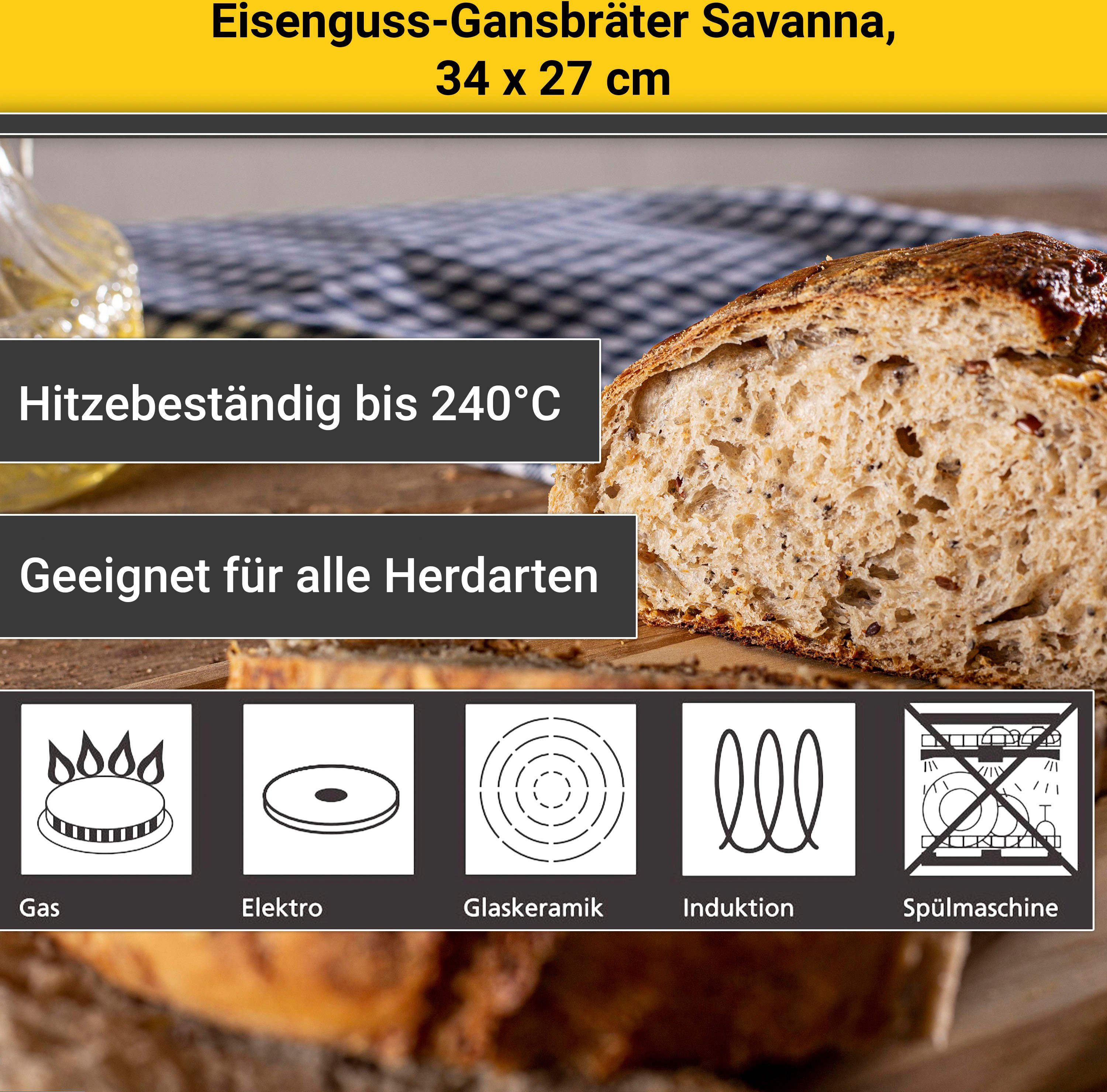 Krüger Braadpan Gietijzeren ganzenbraadpan met deksel SAVANNA, 34 x 27 x 12,5 cm (1-delig)