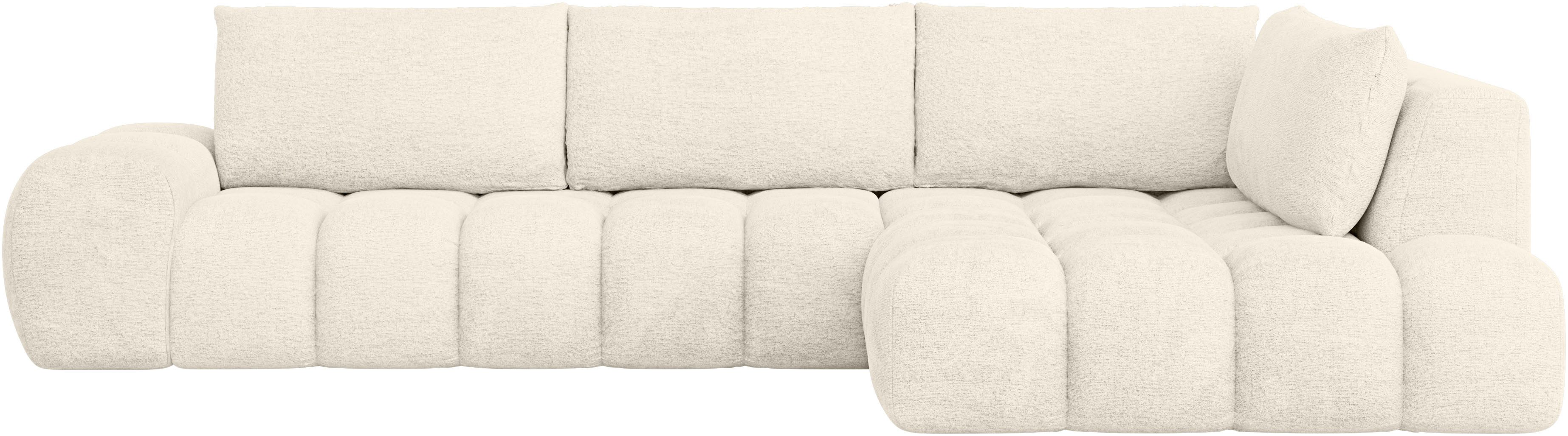 INOSIGN Hoekbank AZITA designsofa, elegant en comfortabel L-vorm, bubbel-look losse rugkussens, droomachtige stiksels, afmetingen b/d/h: 352/210/72 cm
