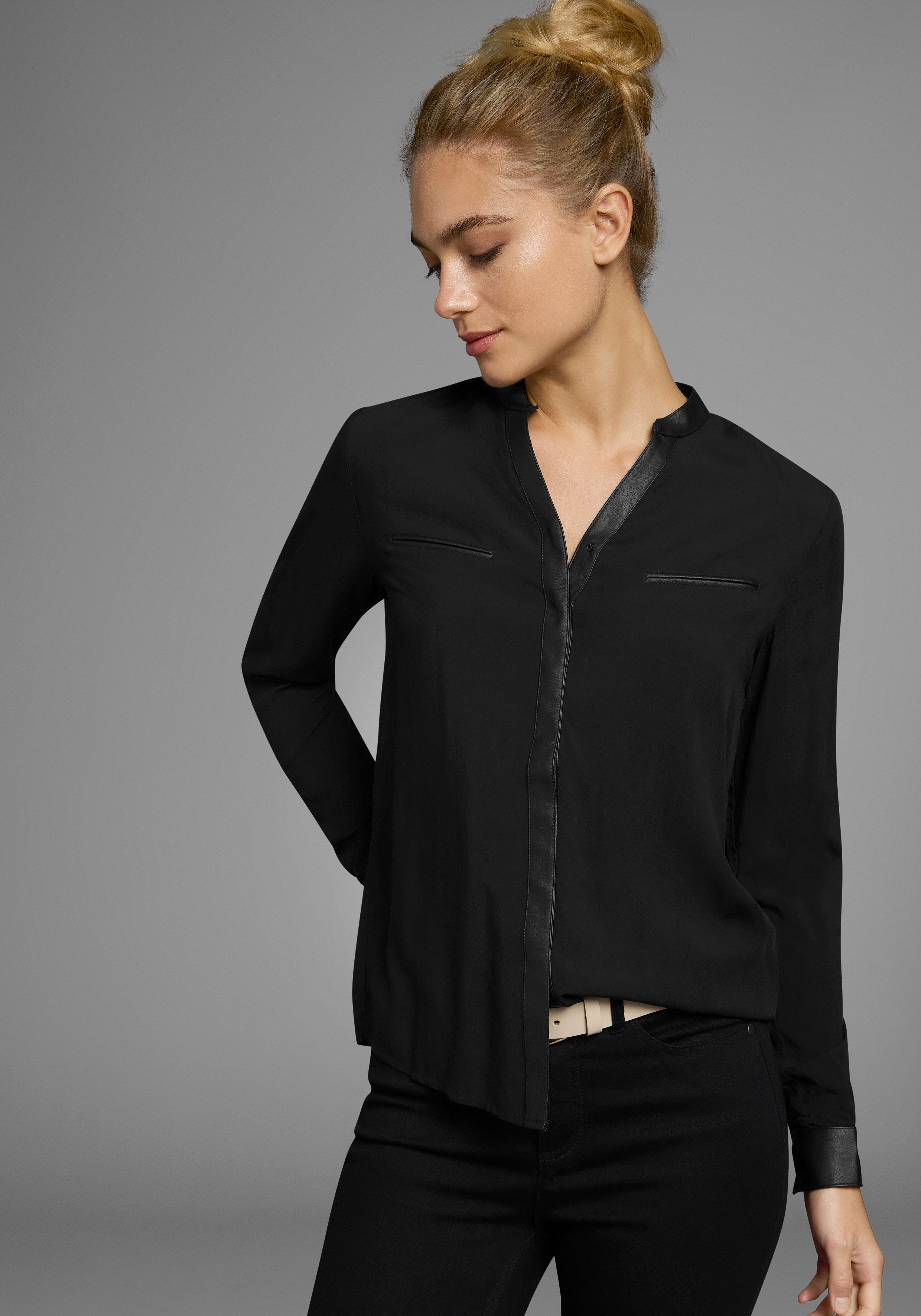 AJC Overhemdblouse met details van imitatieleer