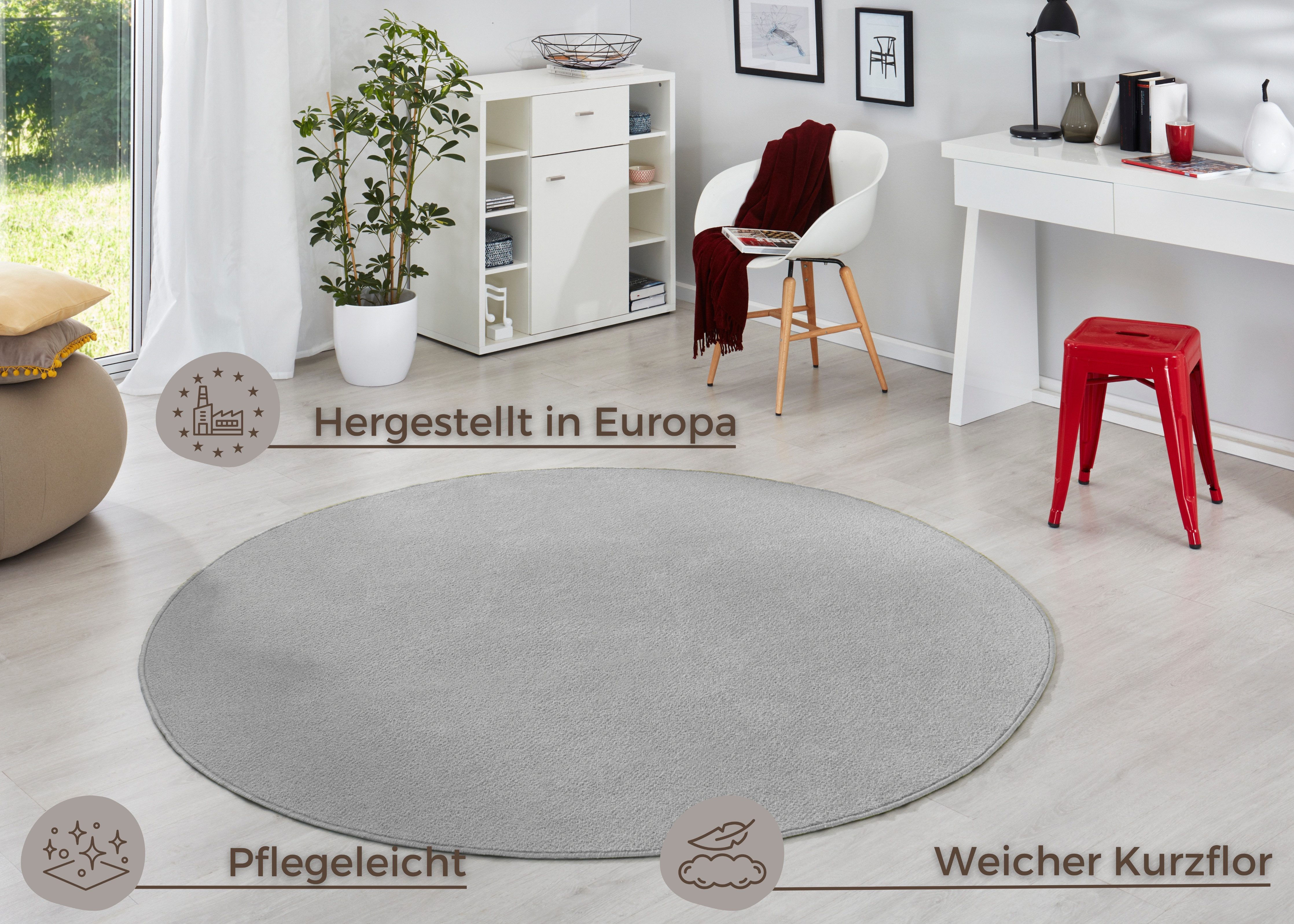HANSE Home Vloerkleed Fancy Korte pool, zacht, uni, woonkamer, slaapkamer, eetkamer