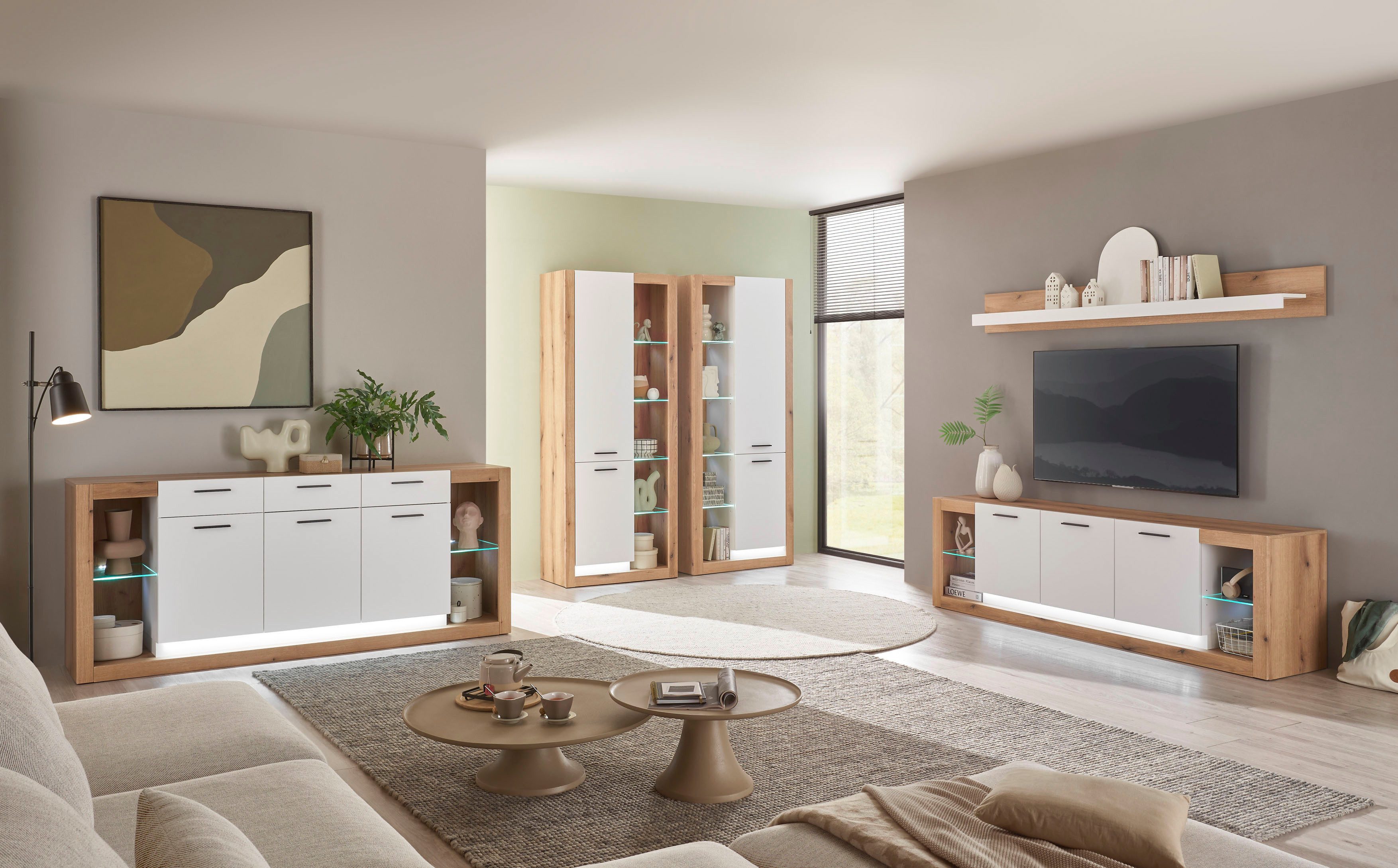 INOSIGN Wandmeubel Brixen, moderne opbouwwand, woonkamer set, eik Evoke decor met wit (set, 2-delig)