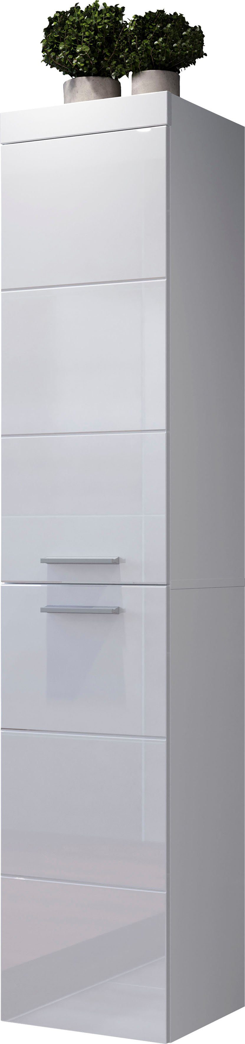welltime Hangend kastje Dormoletto Hangende hoge kast in hoogglans wit met horizontale frezing