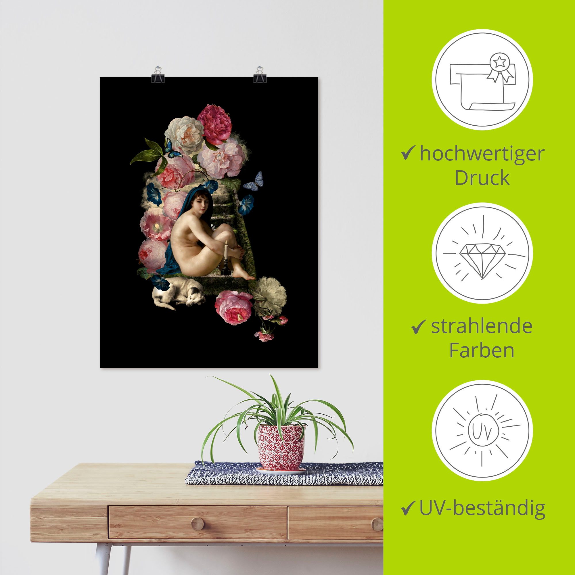 Artland Poster Naakte Venus met hond als artprint van aluminium, artprint op linnen, muursticker of poster in verschillende maten