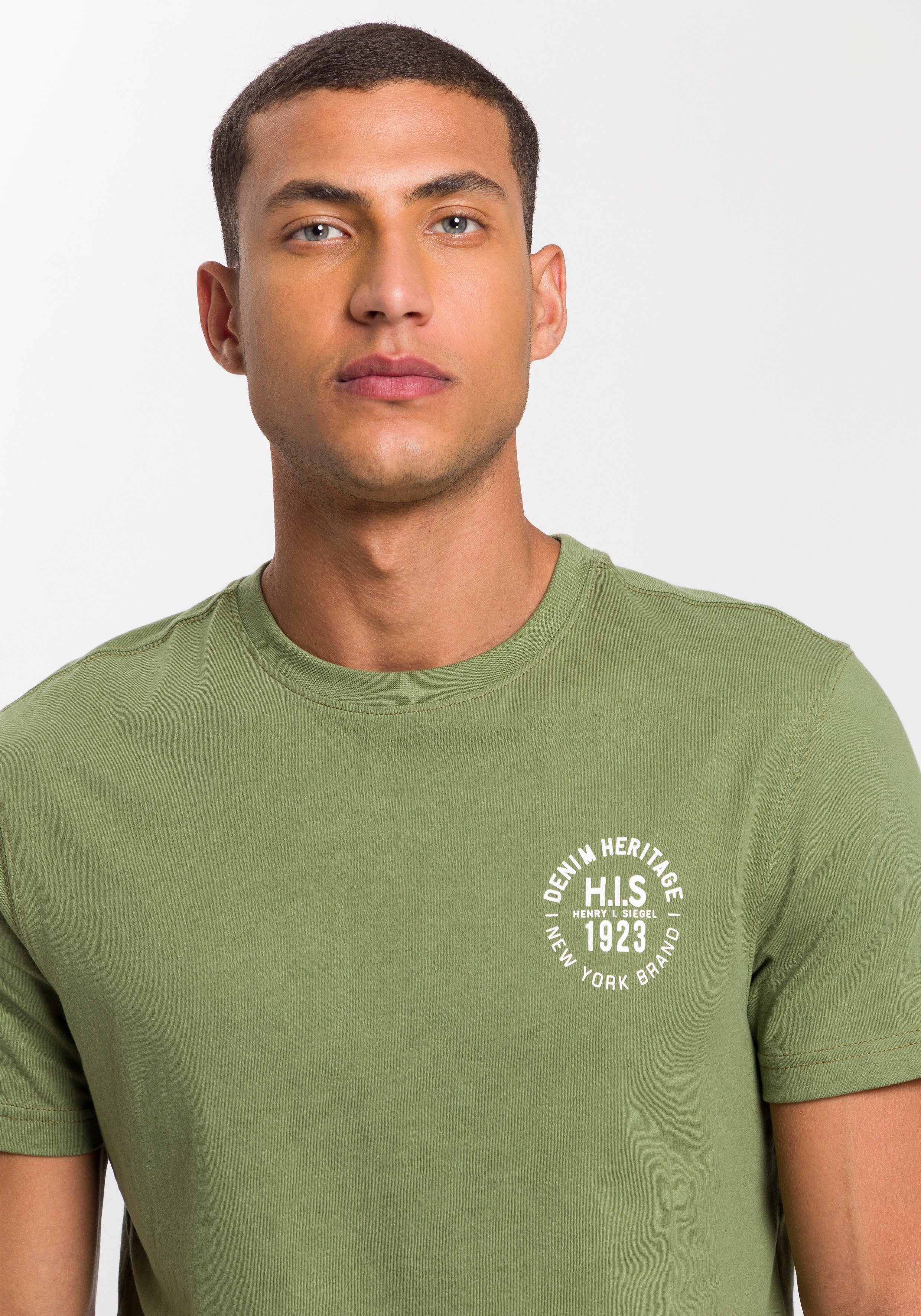 H.I.S T-shirt smal gesneden, bedrukt ontwerp, van 100% katoen (3-delig, Set van 3)